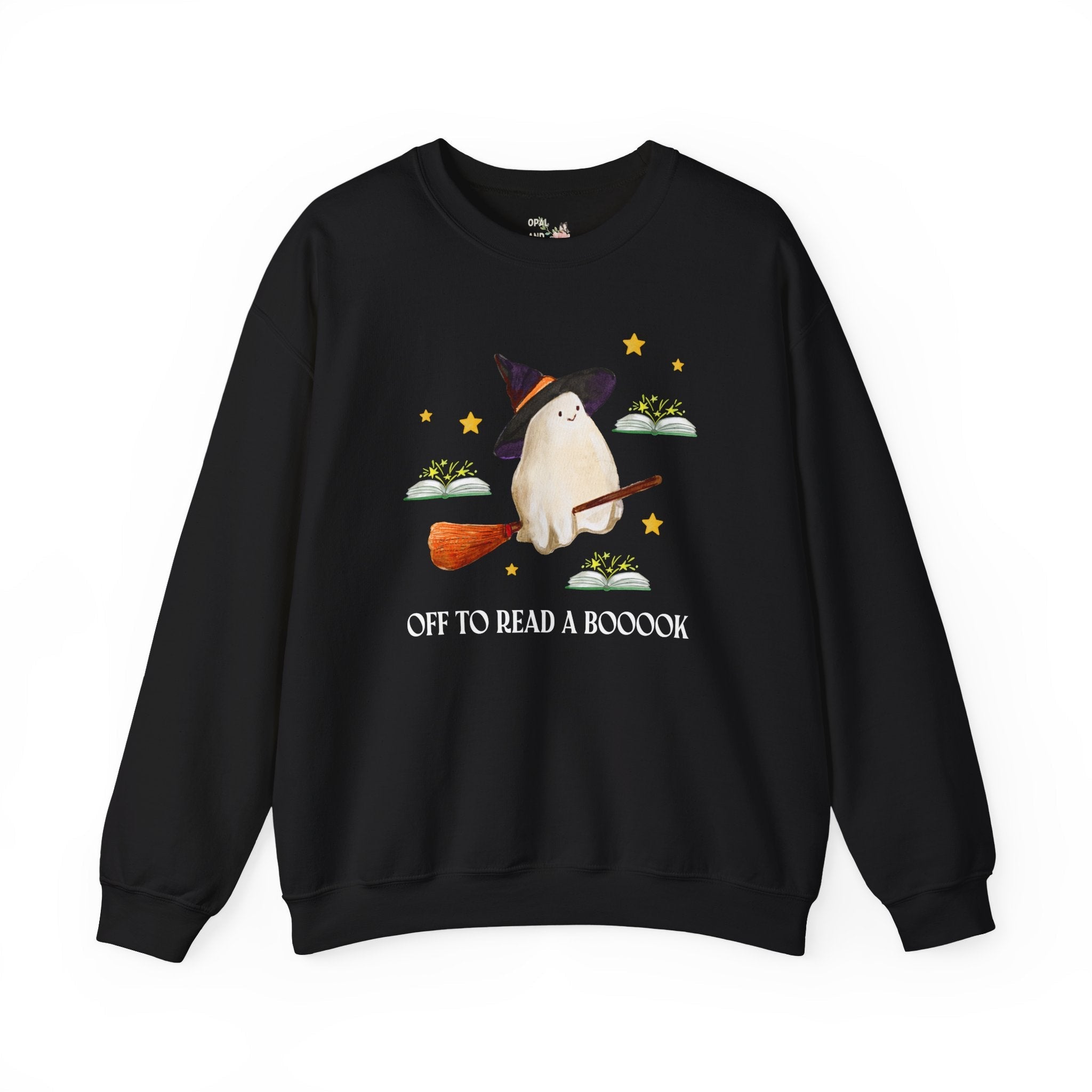 Bookish Ghost Sweatshirt for Halloween: Off To Read a Boooook, Silly Book Lover Shirt for Spooky Season, School Librarian, Reading Teacher - Opal and June