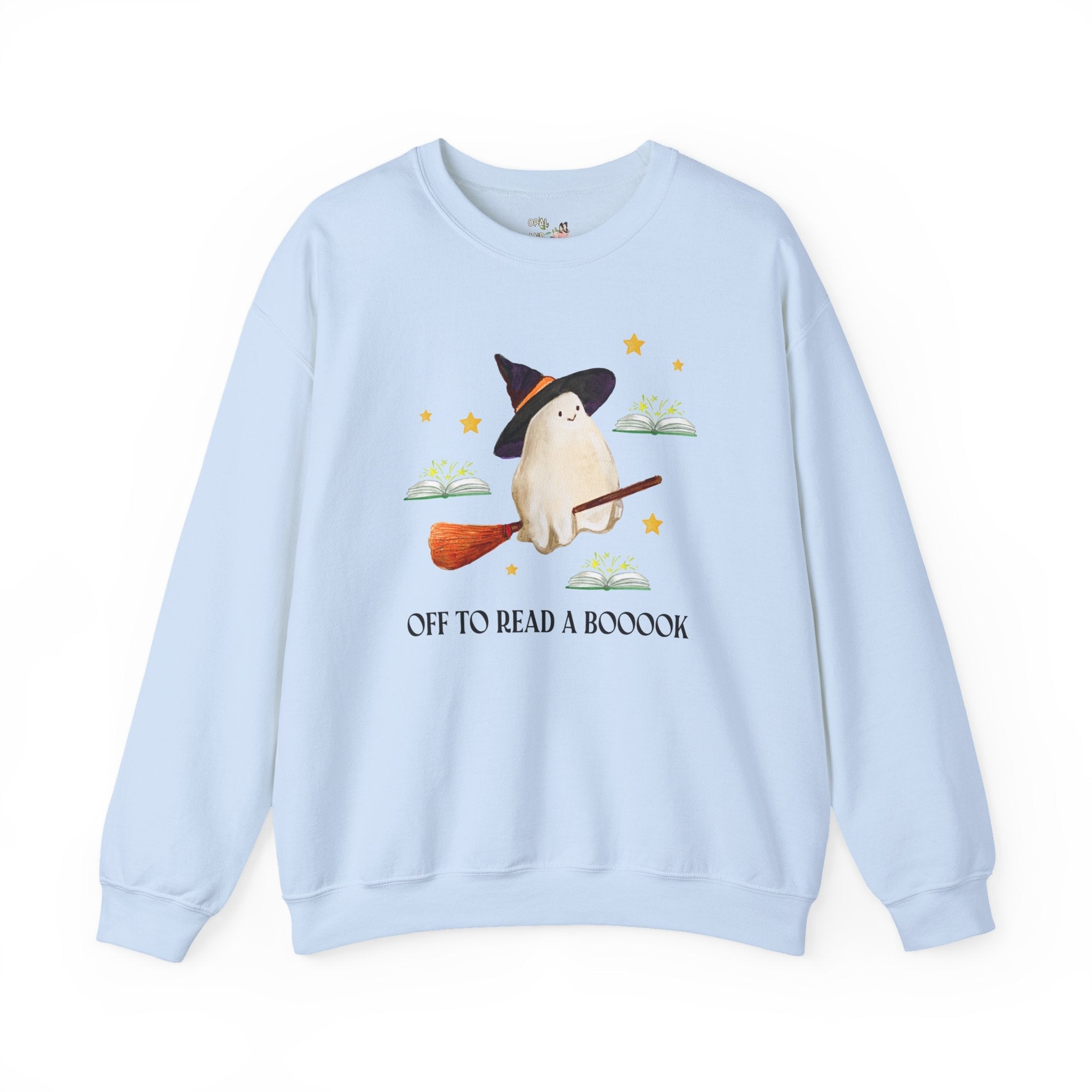 Bookish Ghost Sweatshirt for Halloween: Off To Read a Boooook, Silly Book Lover Shirt for Spooky Season, School Librarian, Reading Teacher - Opal and June