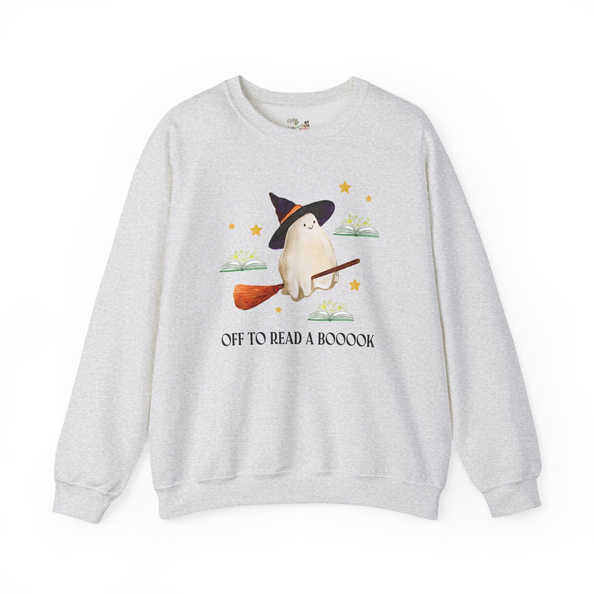 Bookish Ghost Sweatshirt for Halloween: Off To Read a Boooook, Silly Book Lover Shirt for Spooky Season, School Librarian, Reading Teacher - Opal and June