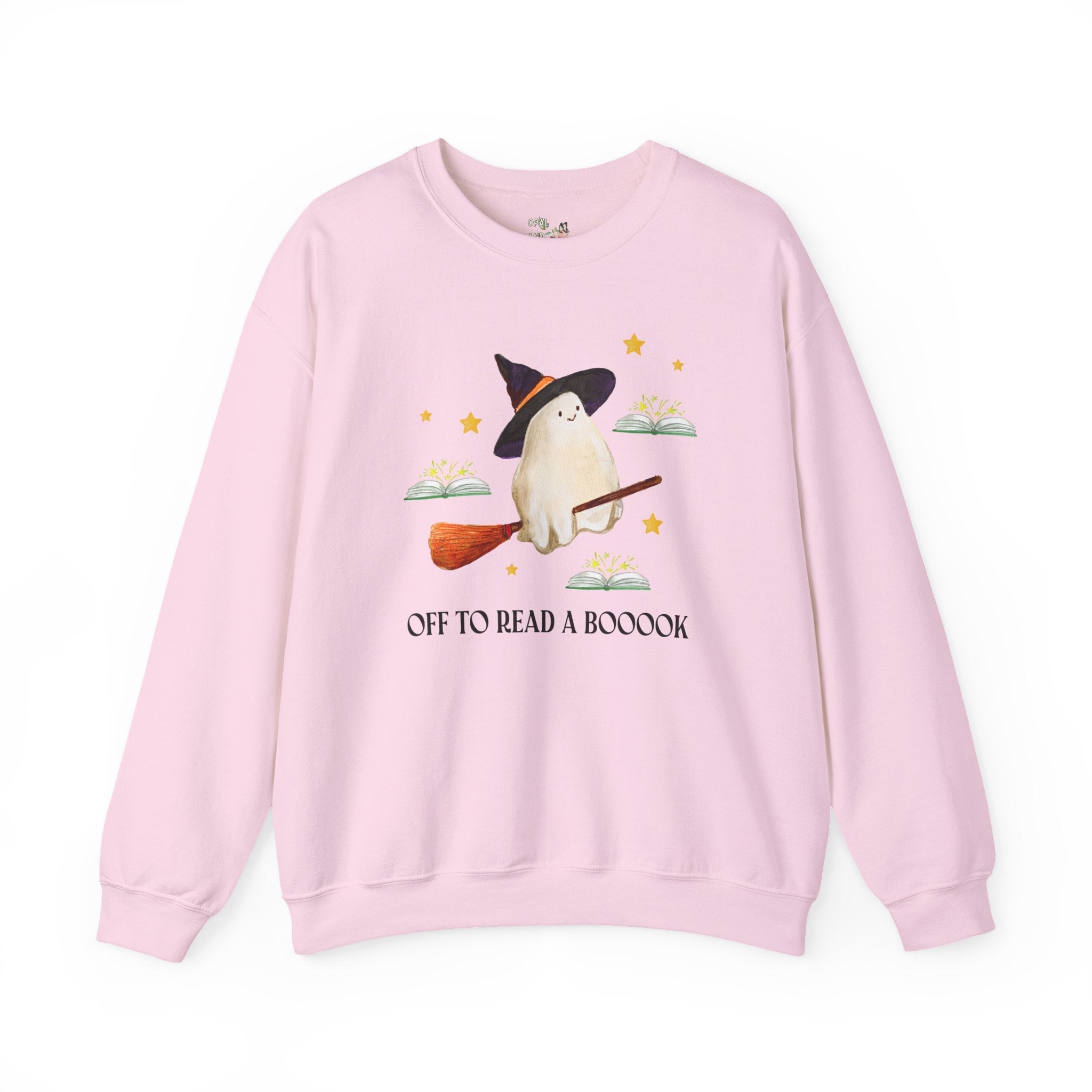 Bookish Ghost Sweatshirt for Halloween: Off To Read a Boooook, Silly Book Lover Shirt for Spooky Season, School Librarian, Reading Teacher - Opal and June