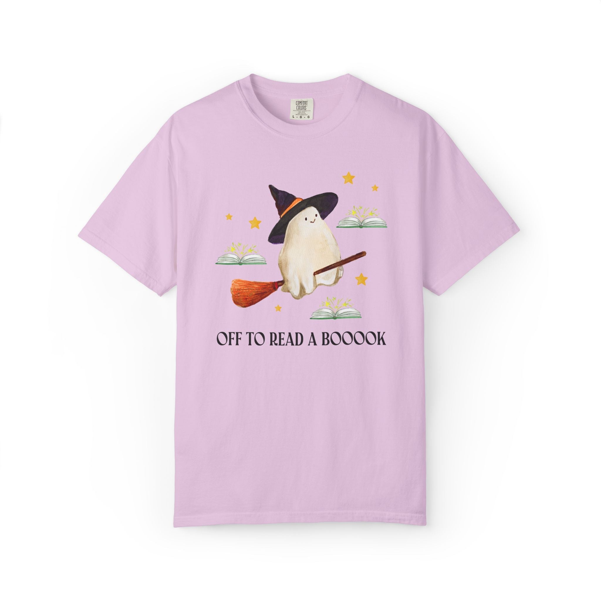 Bookish Ghost Tee Shirt for Halloween: Off To Read a Boooook, Silly Book Lover T-Shirt for Spooky Season, School Librarian, Reading Teacher - Opal and June