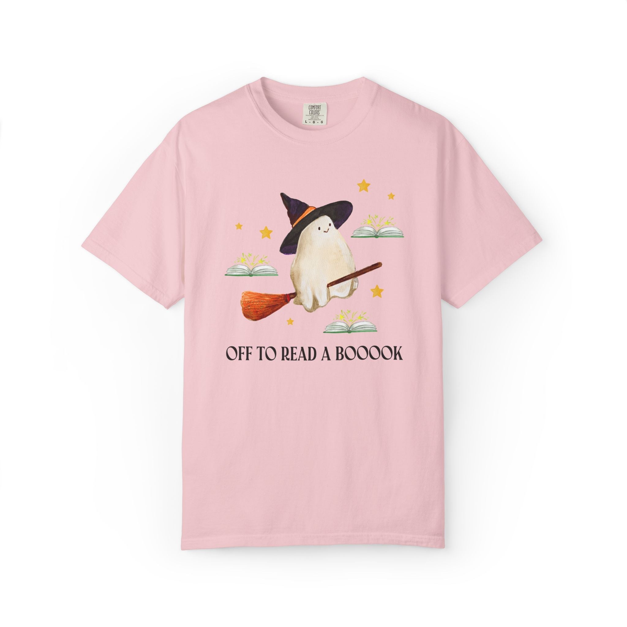 Bookish Ghost Tee Shirt for Halloween: Off To Read a Boooook, Silly Book Lover T-Shirt for Spooky Season, School Librarian, Reading Teacher - Opal and June