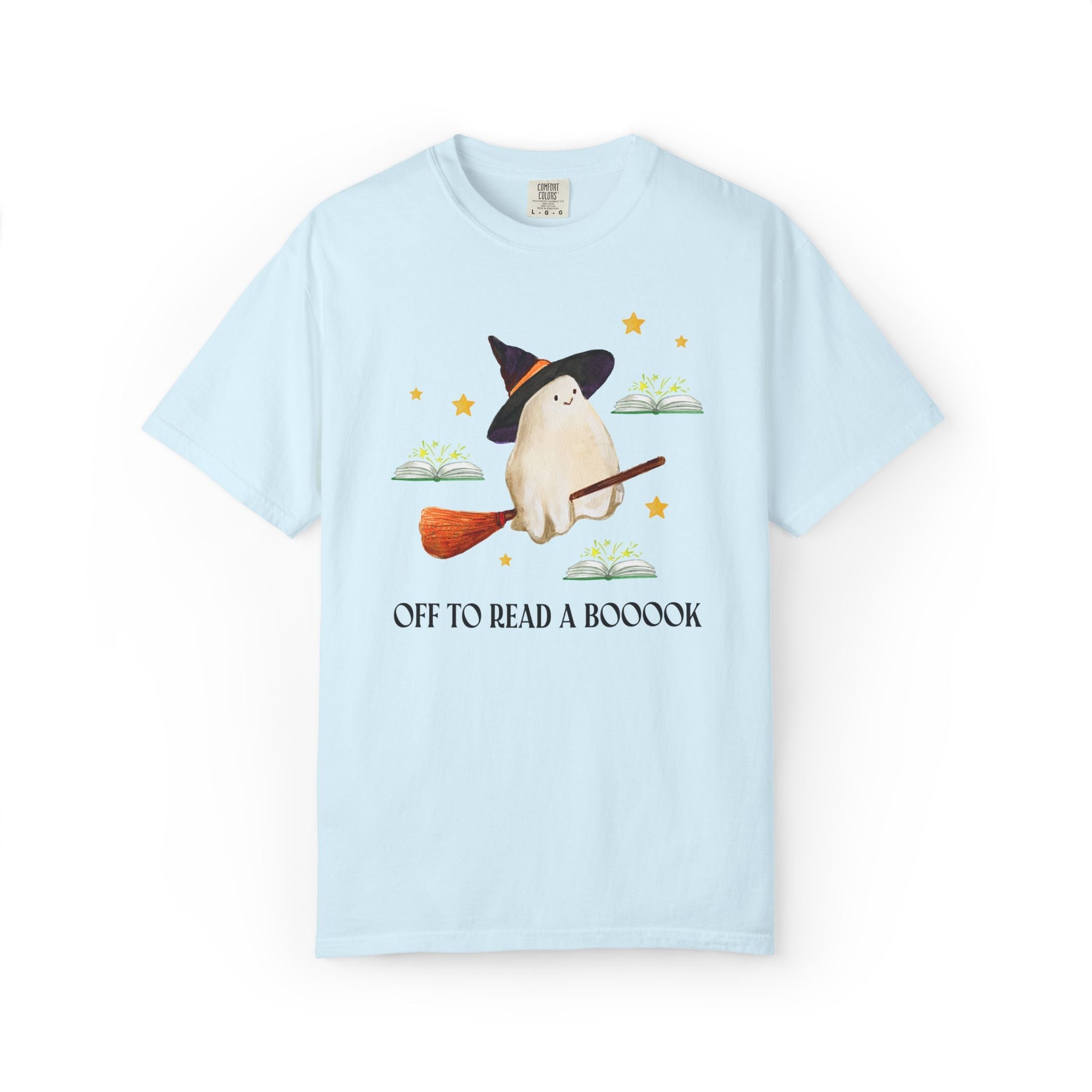 Bookish Ghost Tee Shirt for Halloween: Off To Read a Boooook, Silly Book Lover T-Shirt for Spooky Season, School Librarian, Reading Teacher - Opal and June
