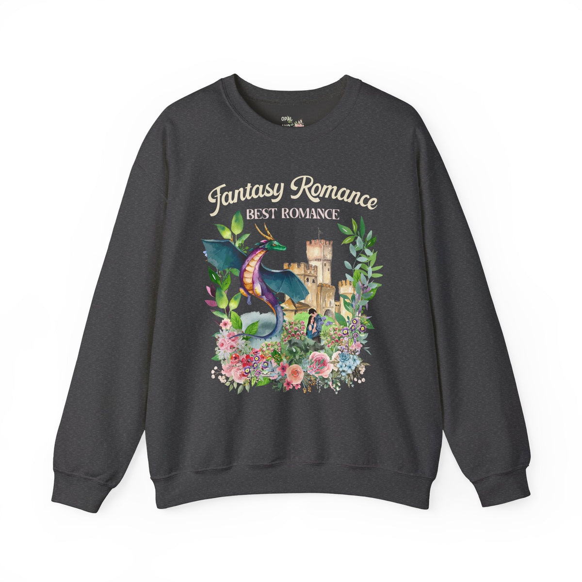 Bookish Gift Idea for Fantasy Romance Reader: Best Romance Sweatshirt | Boho Floral Shirt, Author Cottagecore Shirt with Dragon and Castle - Opal and June