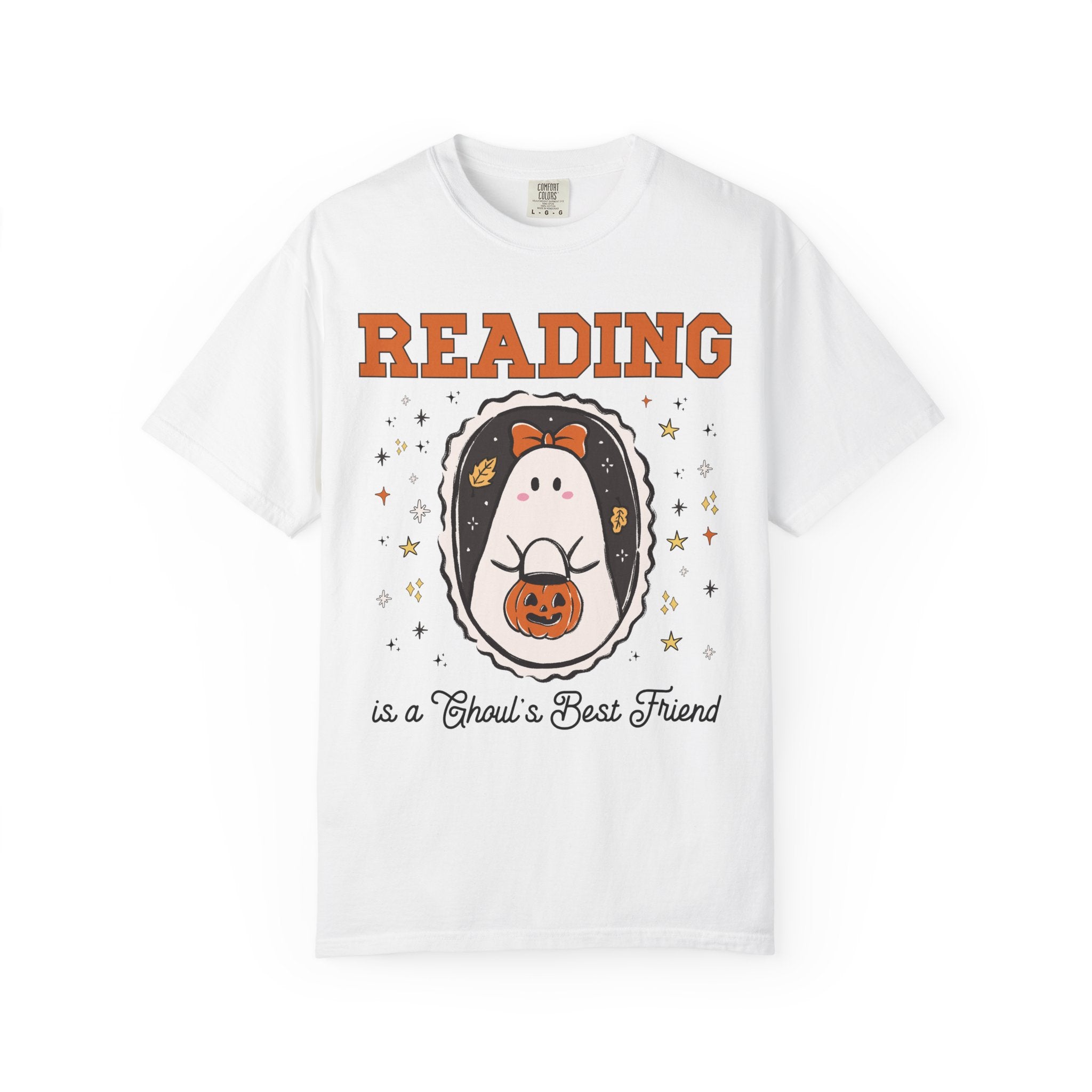 Bookish Halloween Tee Shirt for Spooky Book Reader, Funny Saying Halloween Romance Reader T-Shirt with Stars, Cute School Librarian Shirt - Opal and June