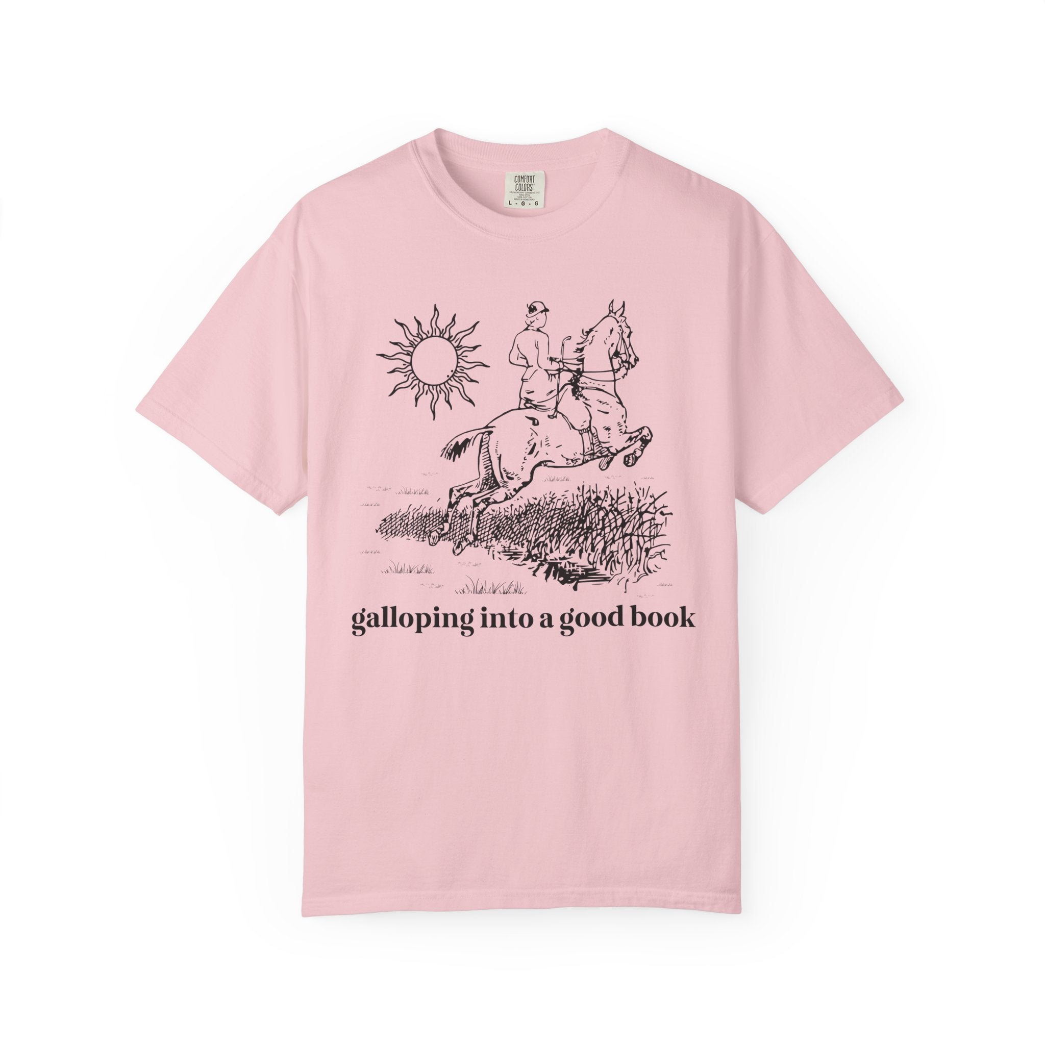 Bookish Horse Lover Tee Shirt for Romance Reader or Mystery Reader Who Loves Riding Horses: Galloping Into a Good Book, Librarian Gift - Opal and June