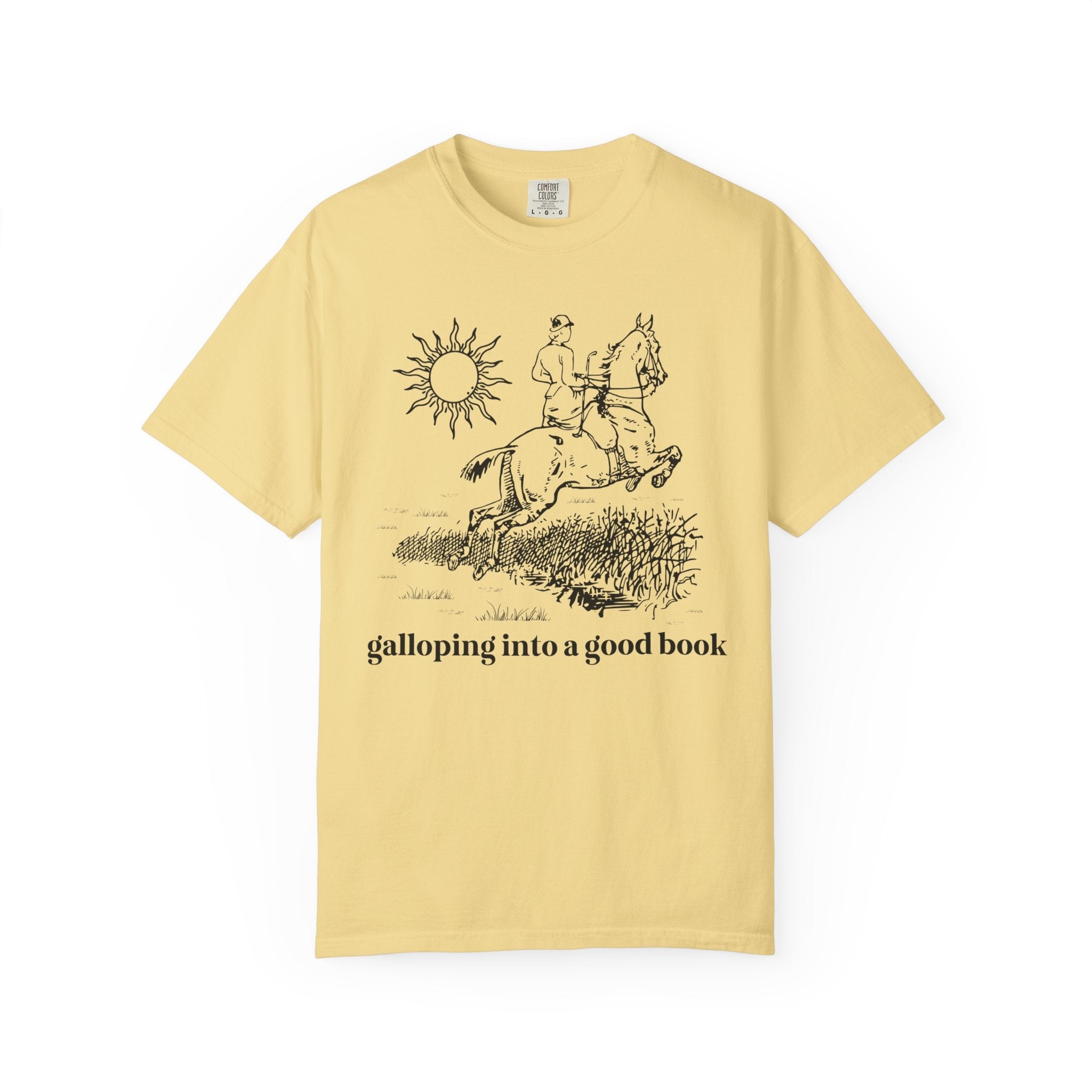 Bookish Horse Lover Tee Shirt for Romance Reader or Mystery Reader Who Loves Riding Horses: Galloping Into a Good Book, Librarian Gift - Opal and June
