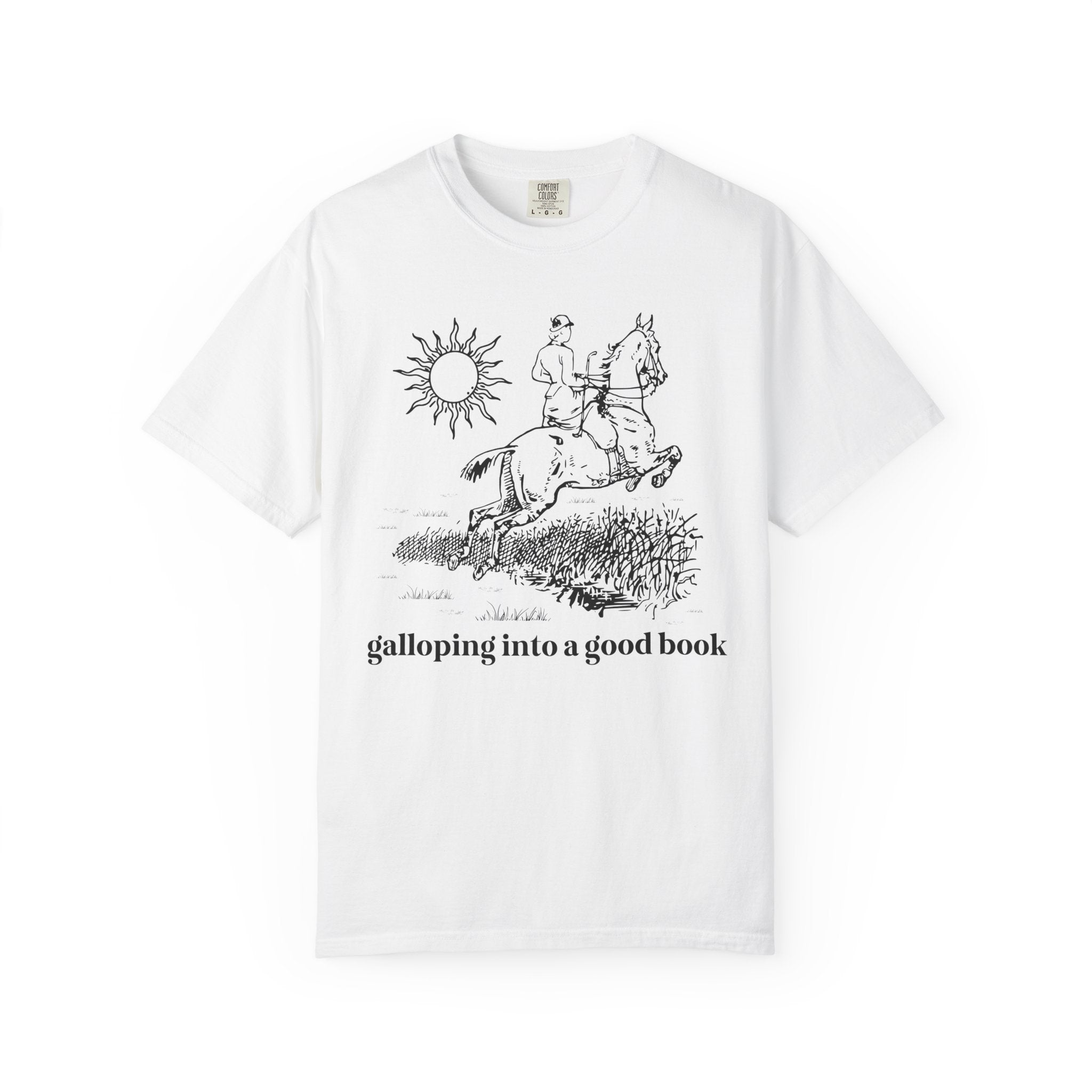 Bookish Horse Lover Tee Shirt for Romance Reader or Mystery Reader Who Loves Riding Horses: Galloping Into a Good Book, Librarian Gift - Opal and June