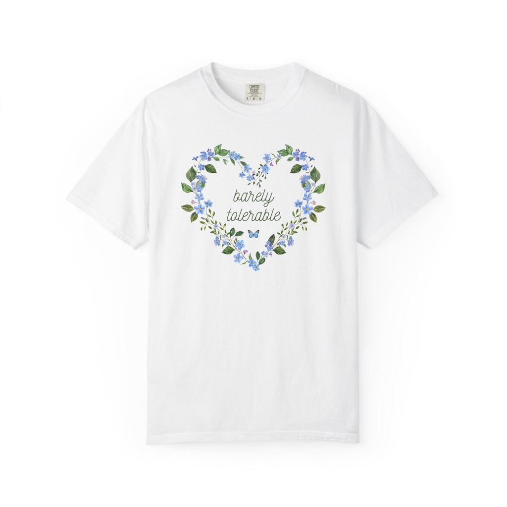 Bookish Jane Austen Tee Shirt: Barely Tolerable, Funny Saying T-Shirt, Book Lover, Pride and Prejudice Floral Cottagecore Tee with Butterfly - Opal and June