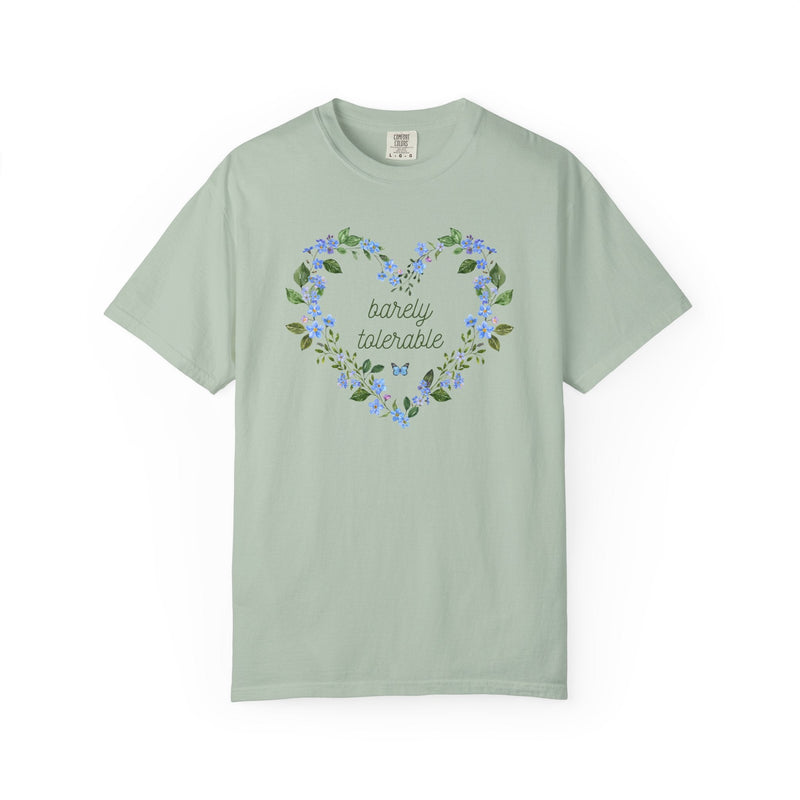 Bookish Jane Austen Tee Shirt: Barely Tolerable, Funny Saying T-Shirt, Book Lover, Pride and Prejudice Floral Cottagecore Tee with Butterfly - Opal and June