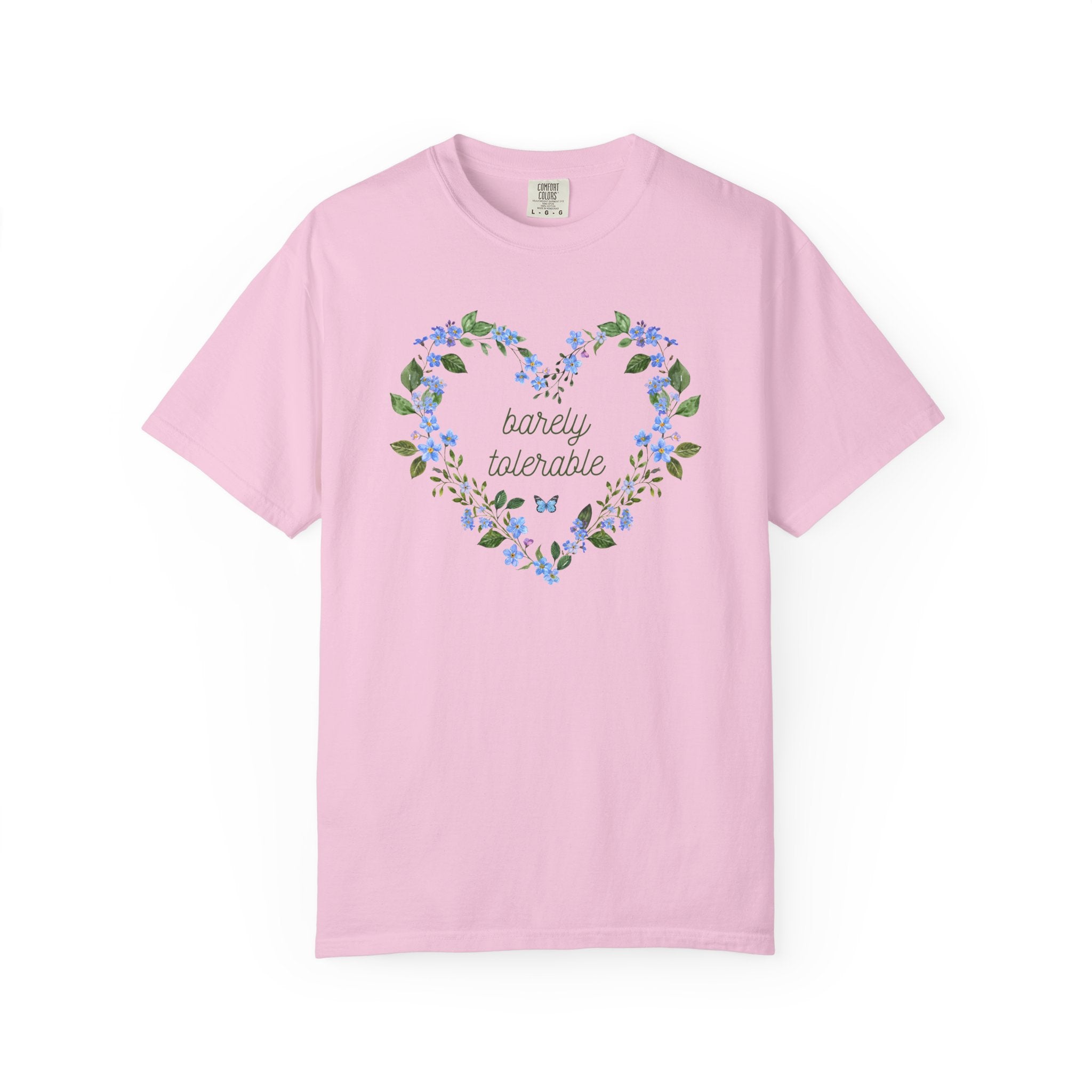 Bookish Jane Austen Tee Shirt: Barely Tolerable, Funny Saying T-Shirt, Book Lover, Pride and Prejudice Floral Cottagecore Tee with Butterfly - Opal and June