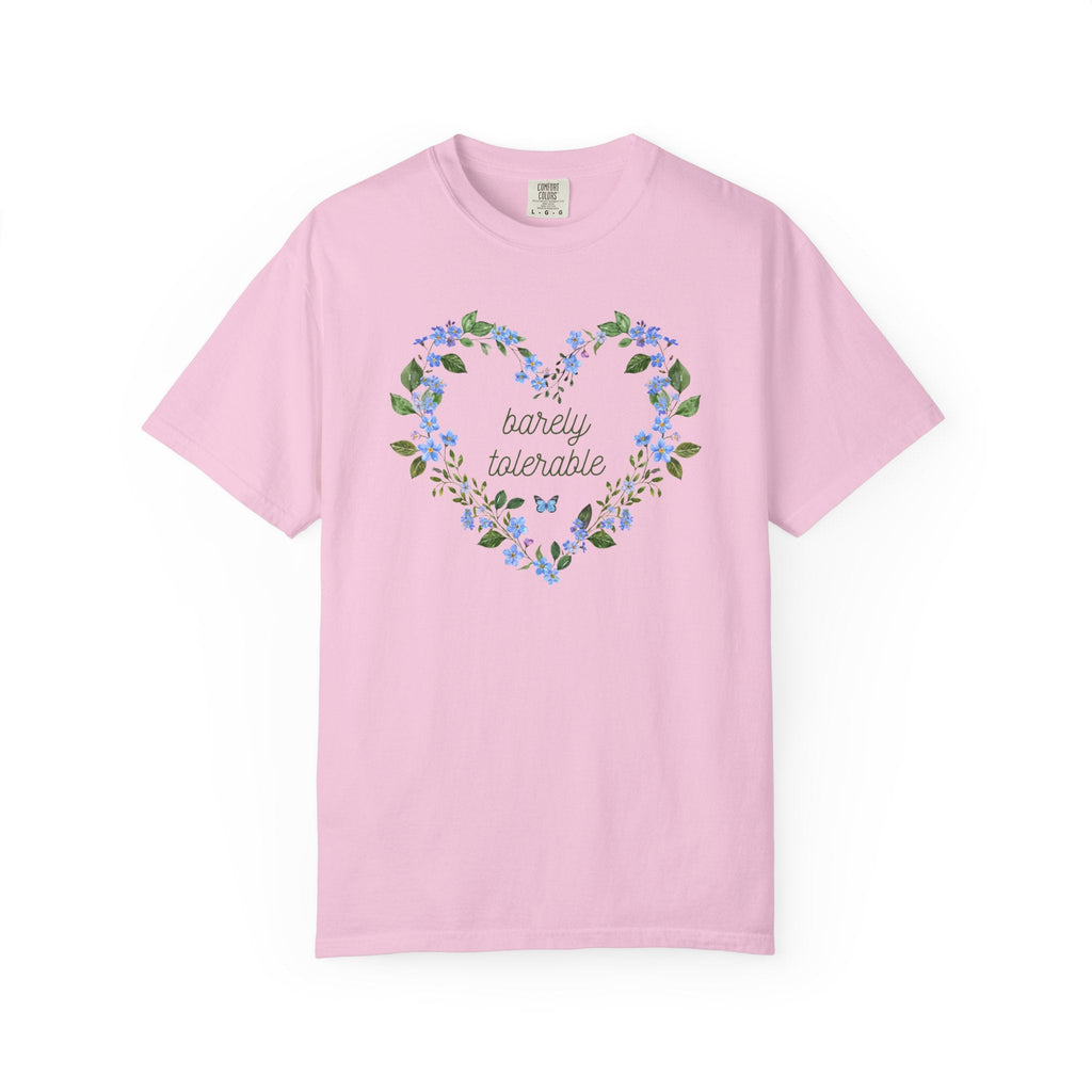 Bookish Jane Austen Tee Shirt: Barely Tolerable, Funny Saying T-Shirt, Book Lover, Pride and Prejudice Floral Cottagecore Tee with Butterfly - Opal and June