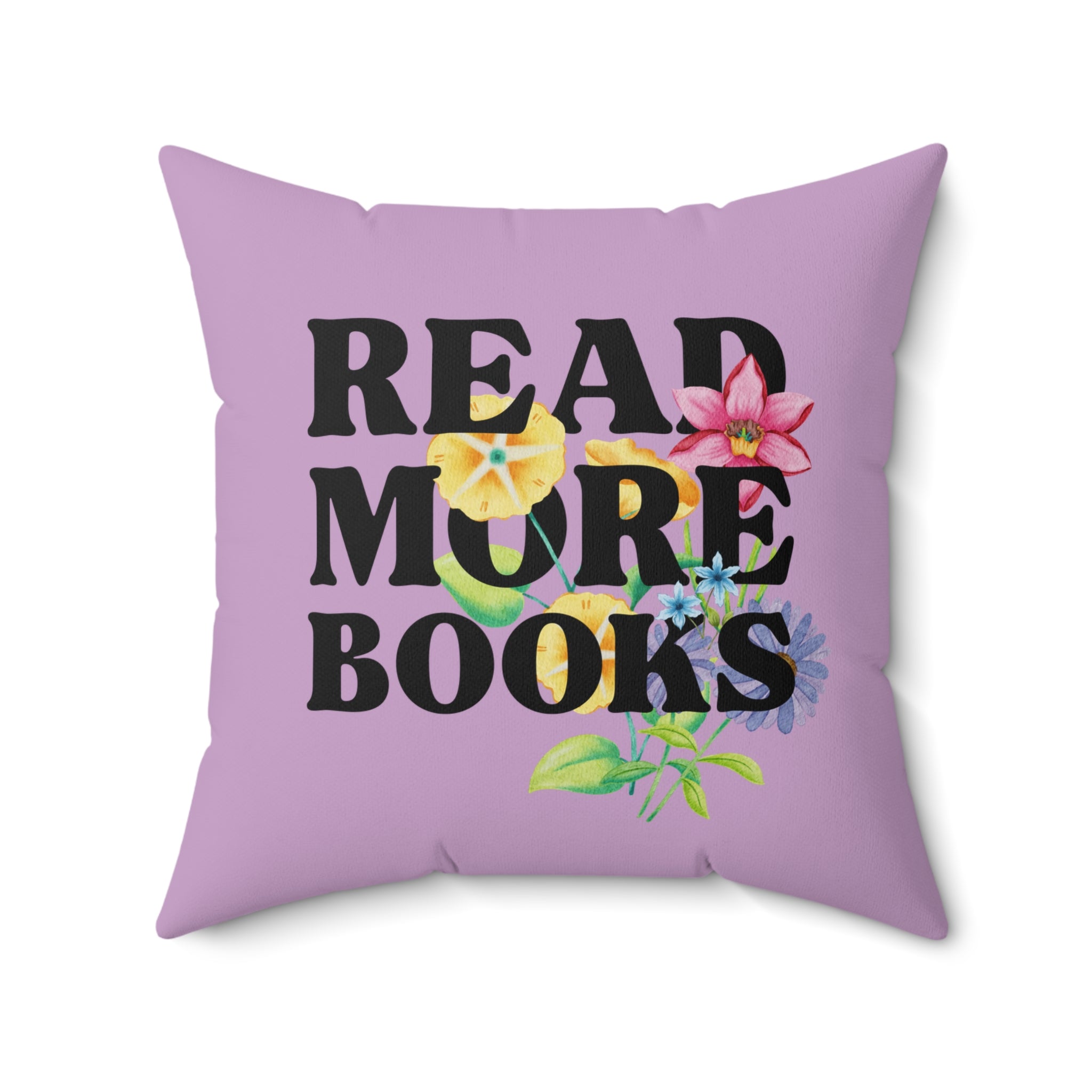 Bookish Pillow with Cottagecore Flowers: Read More Books, Cute Lilac Whimsigoth Decor, Romance Reader, Literature Professor, Bookworm Gift - Opal and June