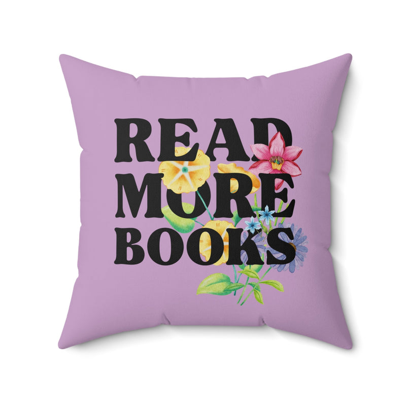 Bookish Pillow with Cottagecore Flowers: Read More Books, Cute Lilac Whimsigoth Decor, Romance Reader, Literature Professor, Bookworm Gift - Opal and June