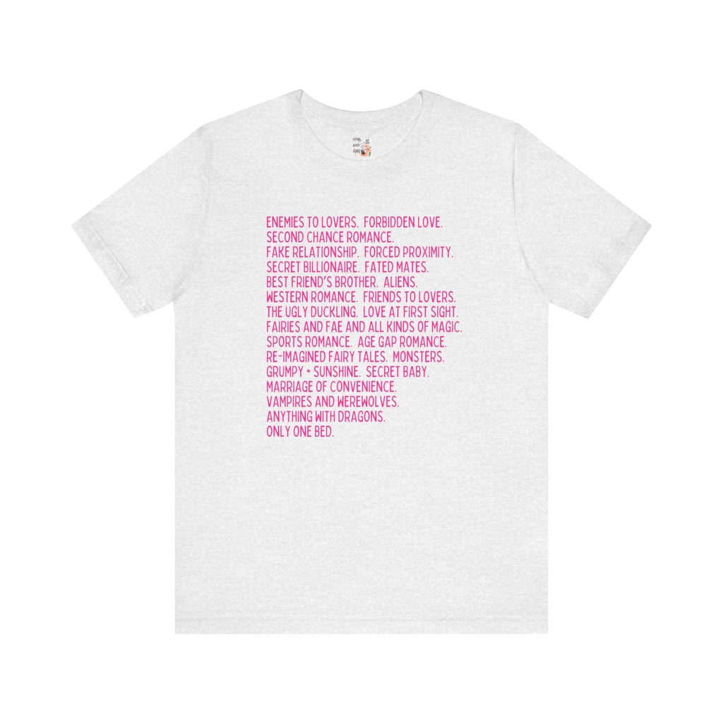 Bookish Romance Tropes T-Shirt - Opal and June