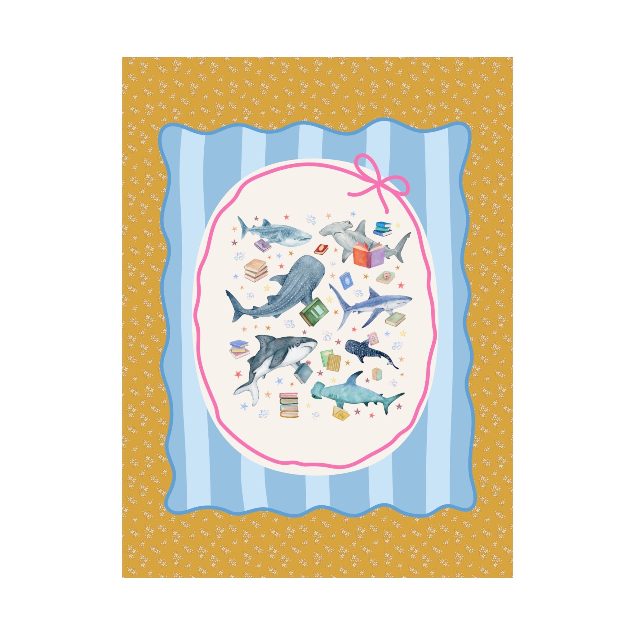 Bookish Shark Poster Print for School Librarian or Reading Teacher: Silly Ocean Animal Lover Decor with Star and Bubbles, Reading Month Gift - Opal and June