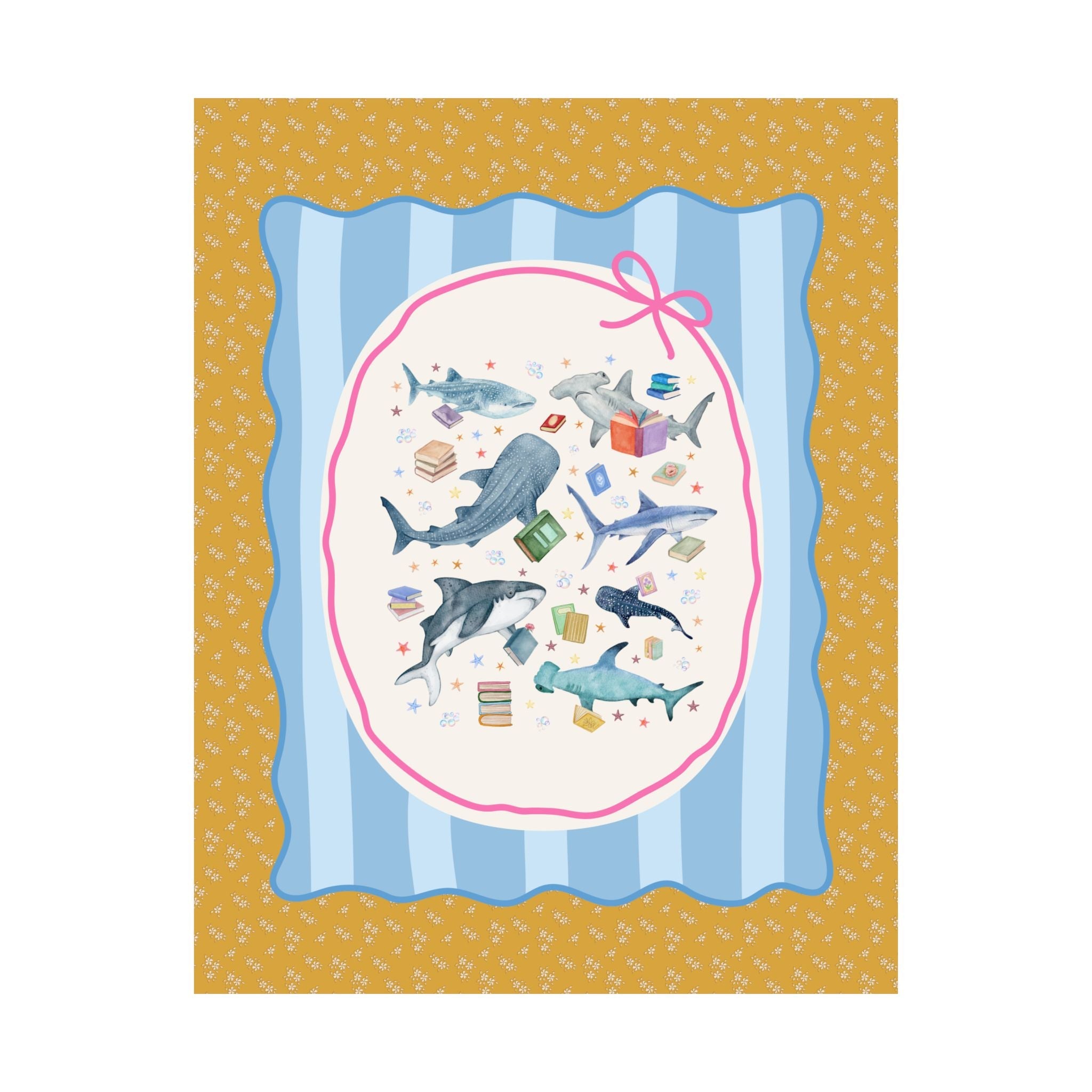 Bookish Shark Poster Print for School Librarian or Reading Teacher: Silly Ocean Animal Lover Decor with Star and Bubbles, Reading Month Gift - Opal and June