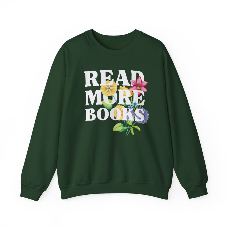 Bookish Sweatshirt with Flowers: Read More Books, Cute Whimsigoth Book Lover Crewneck, Romance Reader, Literature Professor, Bookworm Gift - Opal and June