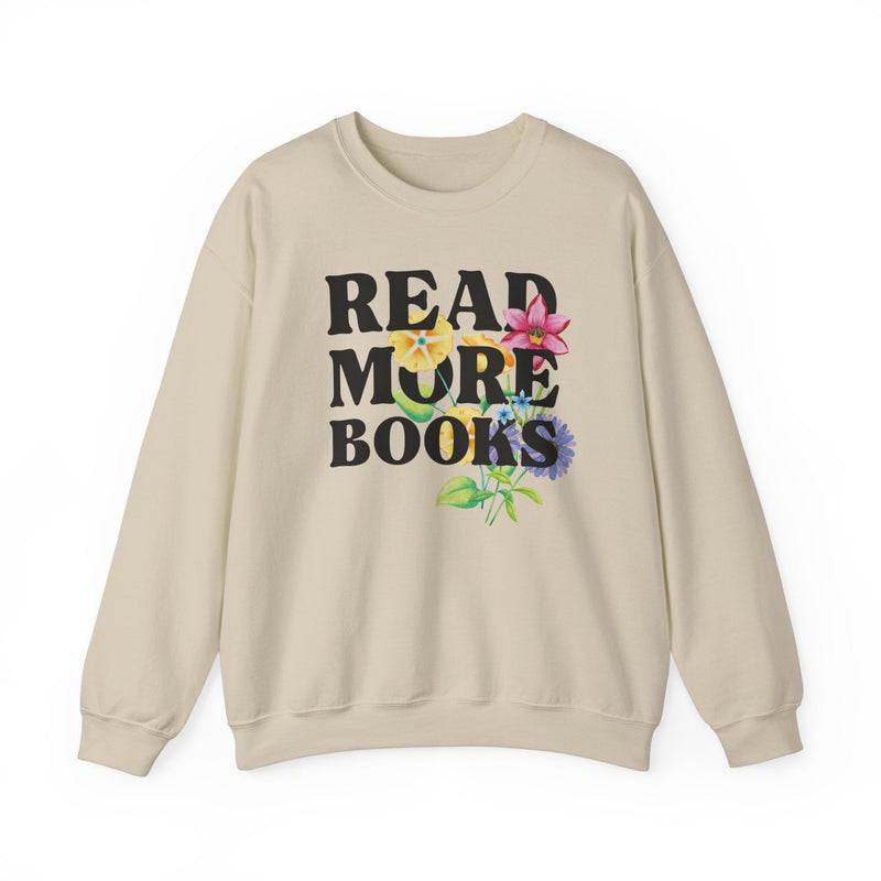 Bookish Sweatshirt with Flowers: Read More Books, Cute Whimsigoth Book Lover Crewneck, Romance Reader, Literature Professor, Bookworm Gift - Opal and June