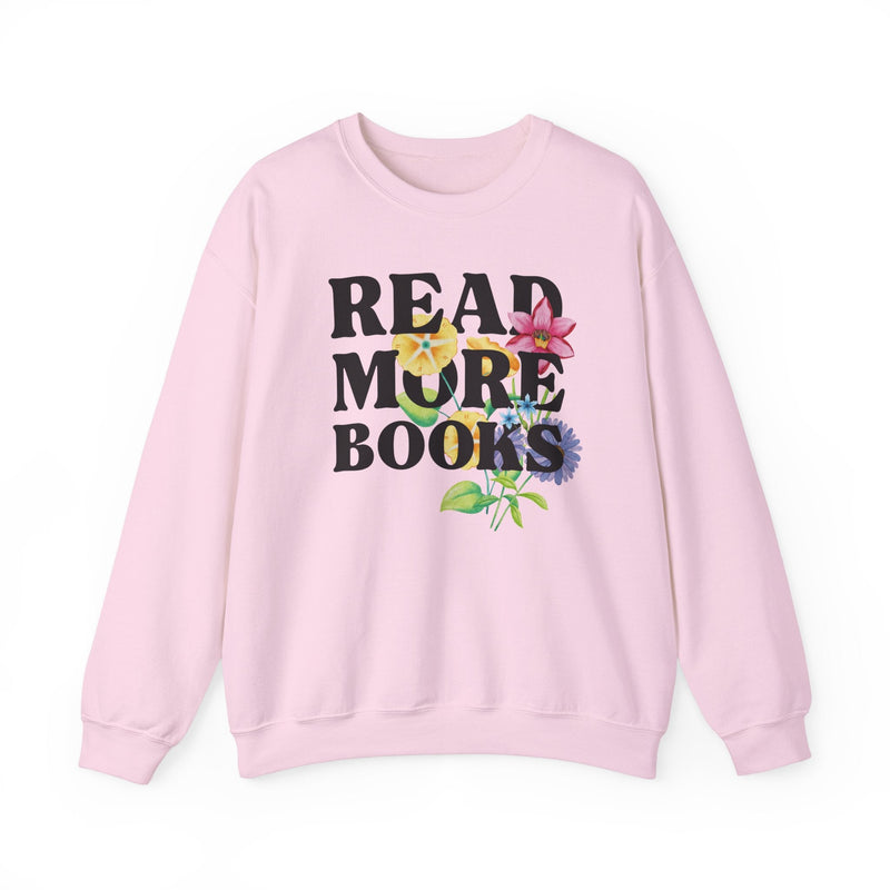 Bookish Sweatshirt with Flowers: Read More Books, Cute Whimsigoth Book Lover Crewneck, Romance Reader, Literature Professor, Bookworm Gift - Opal and June