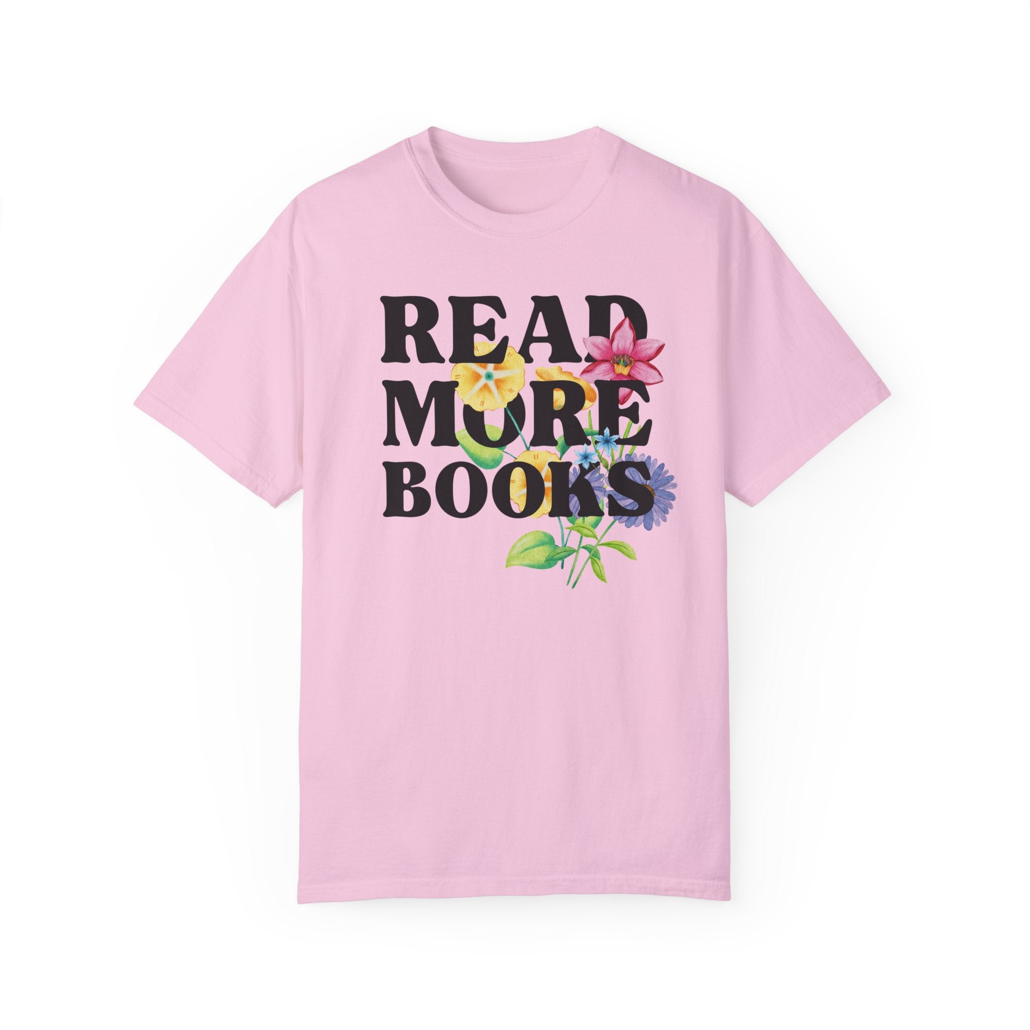 Bookish Tee Shirt with Flowers: Read More Books, Cute Whimsigoth Book Lover T-Shirt, Romance Reader or Literature Professor, Bookworm Gift - Opal and June