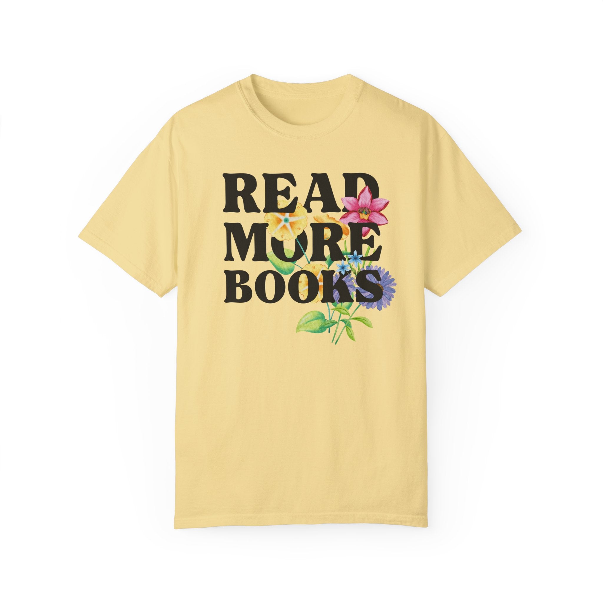 Bookish Tee Shirt with Flowers: Read More Books, Cute Whimsigoth Book Lover T-Shirt, Romance Reader or Literature Professor, Bookworm Gift - Opal and June
