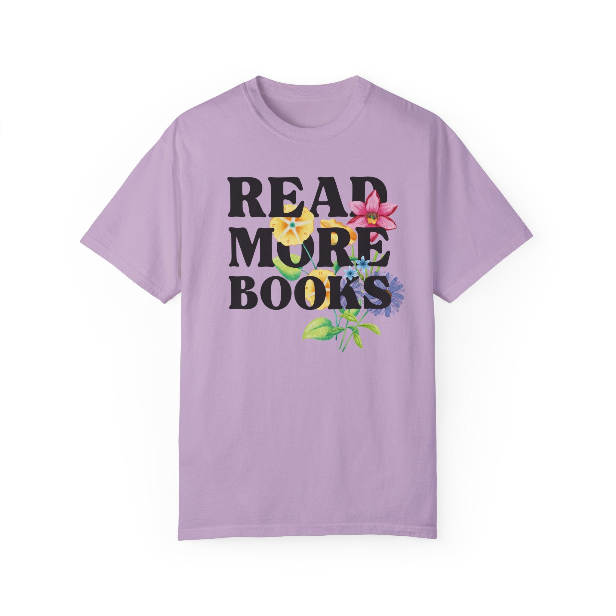 Bookish Tee Shirt with Flowers: Read More Books, Cute Whimsigoth Book Lover T-Shirt, Romance Reader or Literature Professor, Bookworm Gift - Opal and June