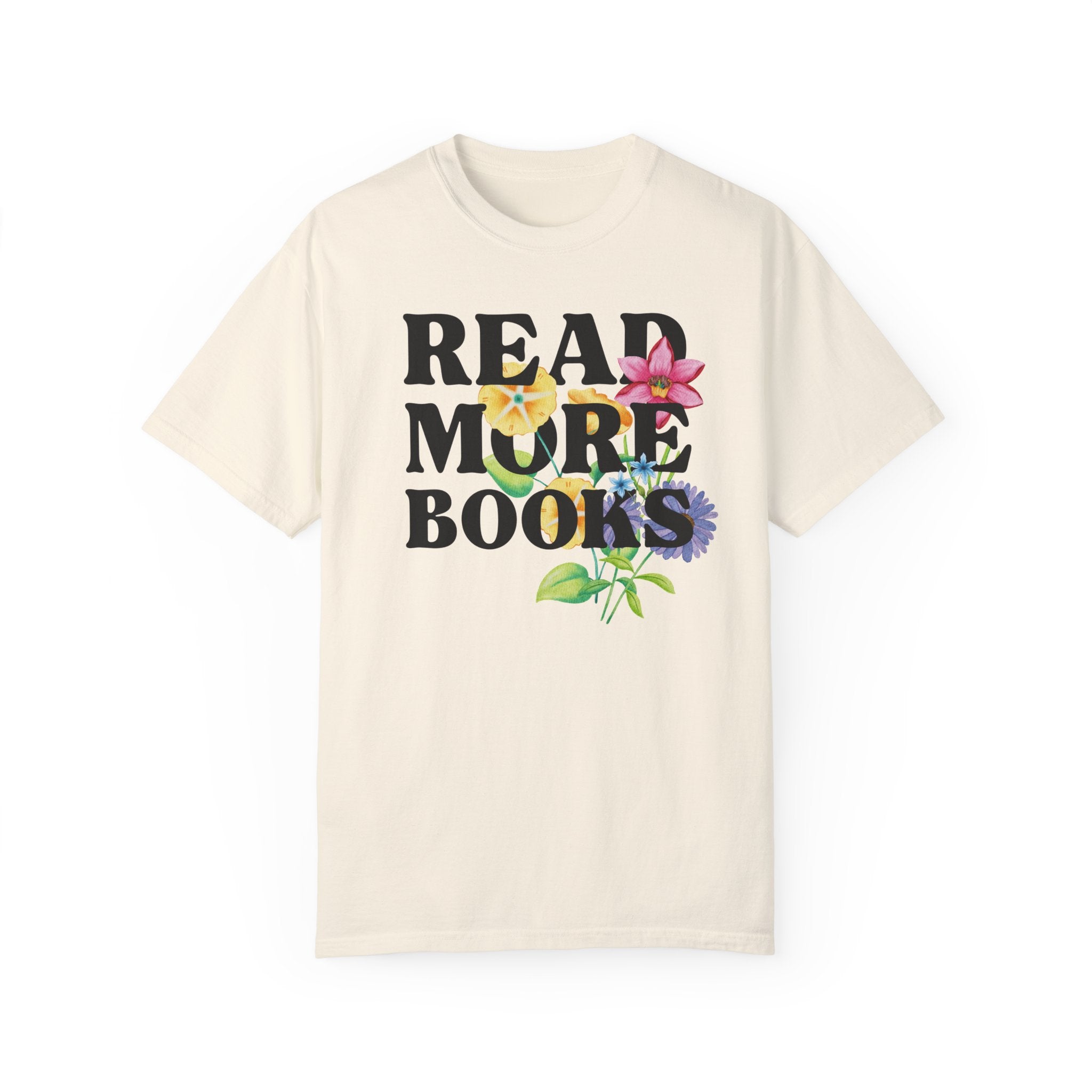 Bookish Tee Shirt with Flowers: Read More Books, Cute Whimsigoth Book Lover T-Shirt, Romance Reader or Literature Professor, Bookworm Gift - Opal and June