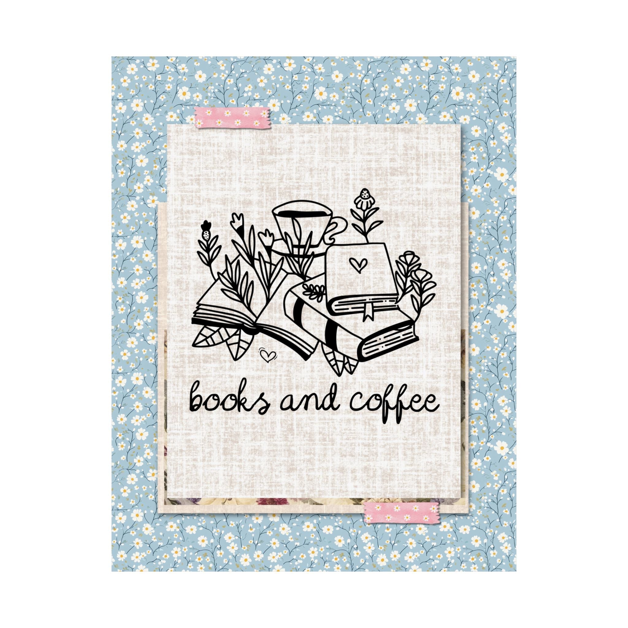 Books and Coffee Poster Print with Flowers: Book Lover Gift Idea for Bookworm, Librarian Who Loves Coffee, Romance Reader Gift, Coffee Lover - Opal and June