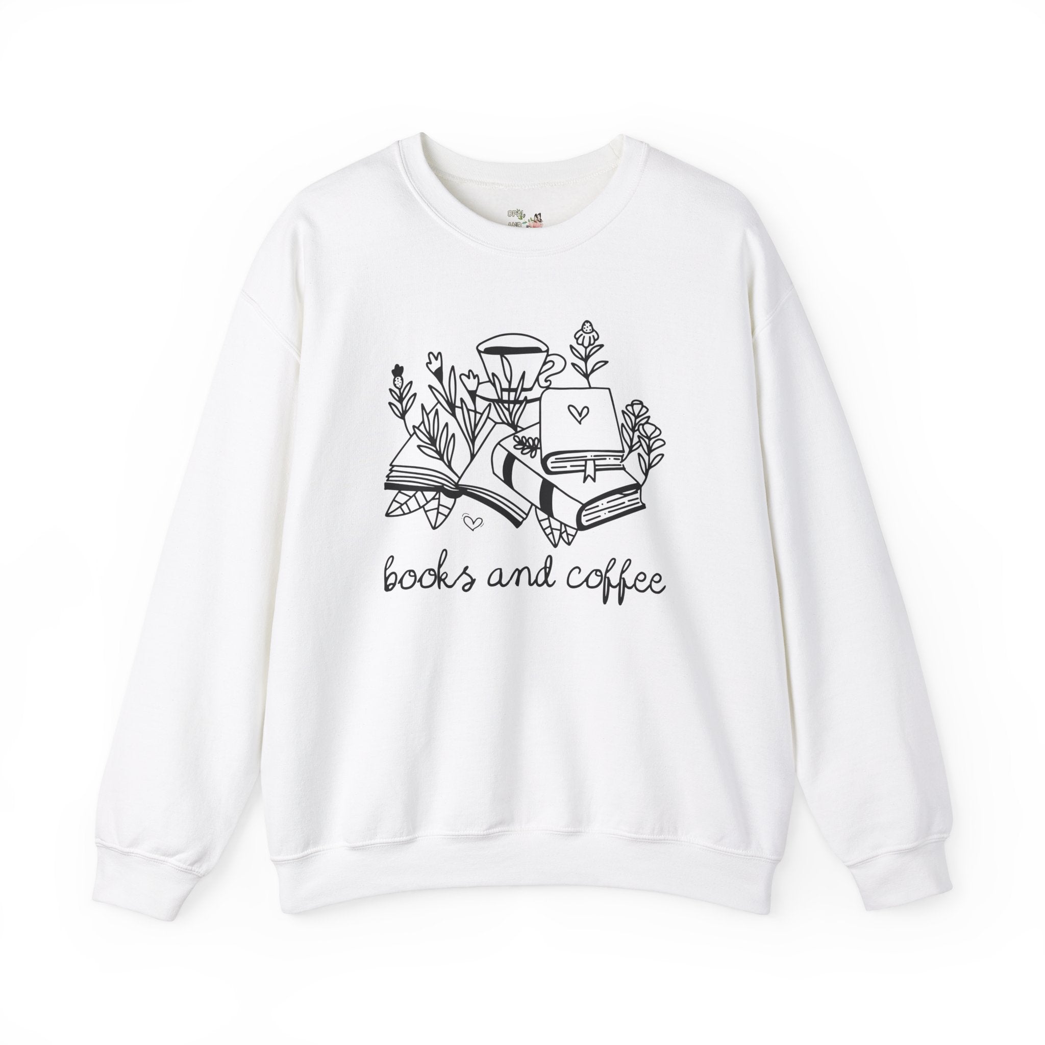 Books and Coffee Sweatshirt with Flowers: Book Lover Gift Idea for Bookworm, Librarian Who Loves Coffee, Romance Reader Gift, Coffee Lover - Opal and June