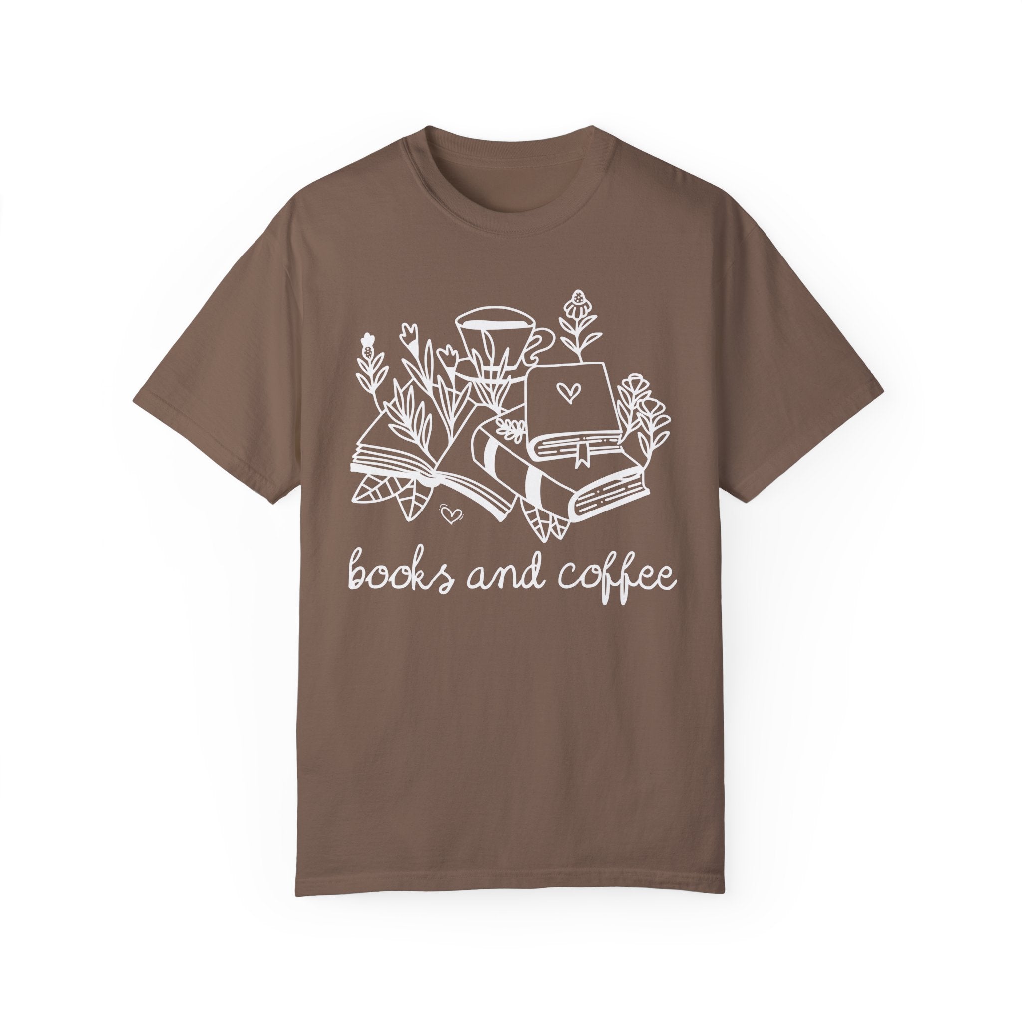 Books and Coffee Tea Shirt with Flowers: Book Lover Gift Idea for Bookworm, Librarian Who Loves Coffee, Romance Reader Gift, Coffee Lover - Opal and June