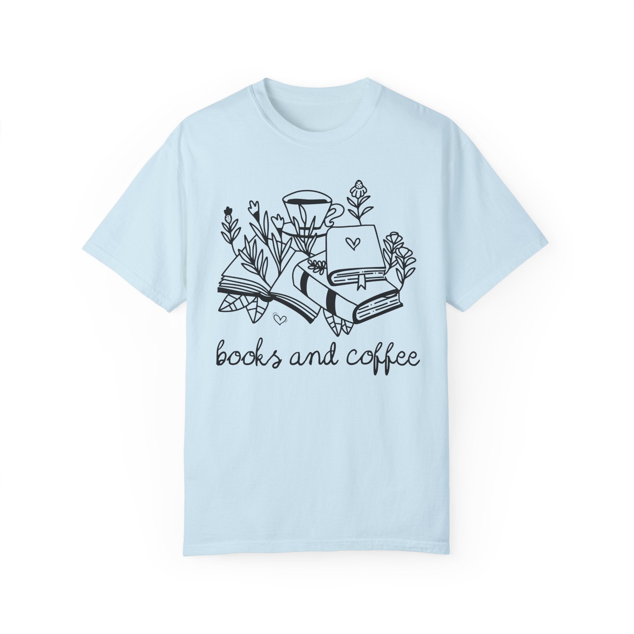 Books and Coffee Tea Shirt with Flowers: Book Lover Gift Idea for Bookworm, Librarian Who Loves Coffee, Romance Reader Gift, Coffee Lover - Opal and June