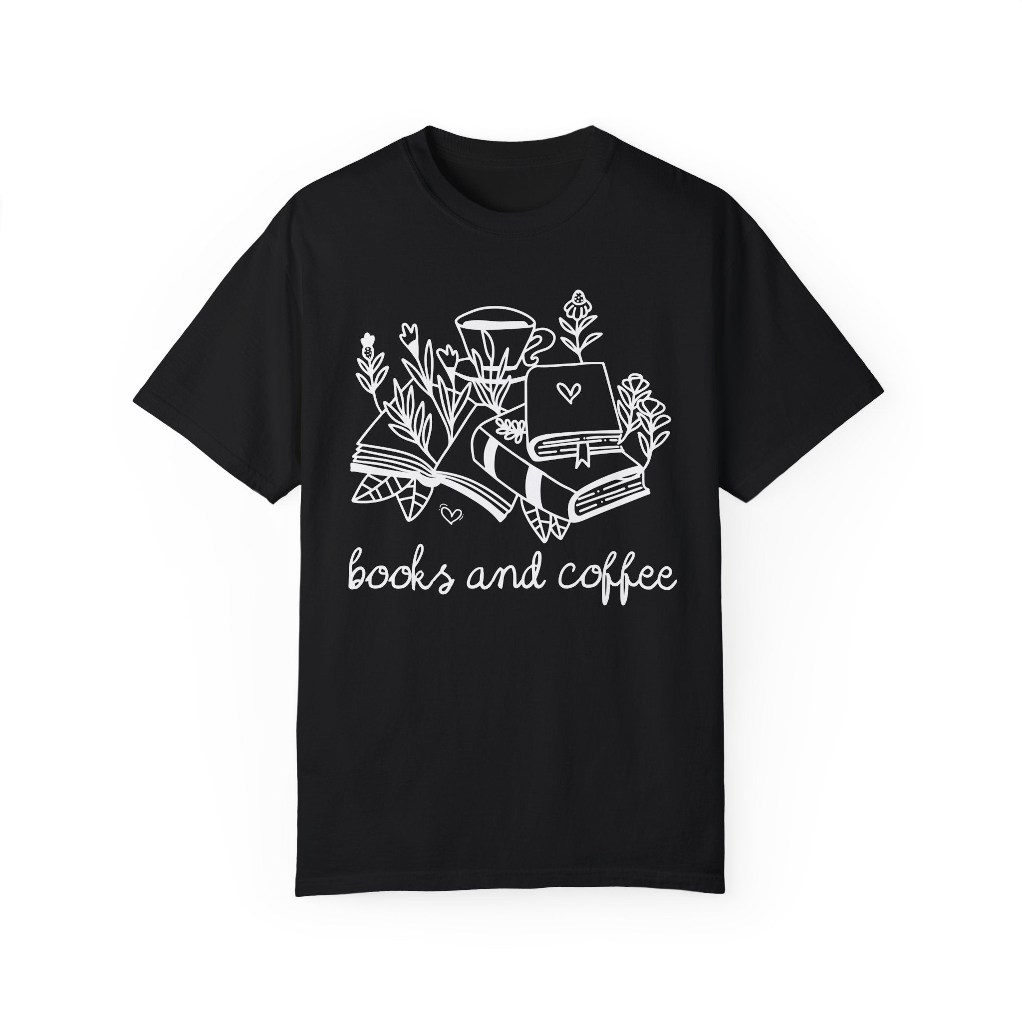 Books and Coffee Tea Shirt with Flowers: Book Lover Gift Idea for Bookworm, Librarian Who Loves Coffee, Romance Reader Gift, Coffee Lover - Opal and June
