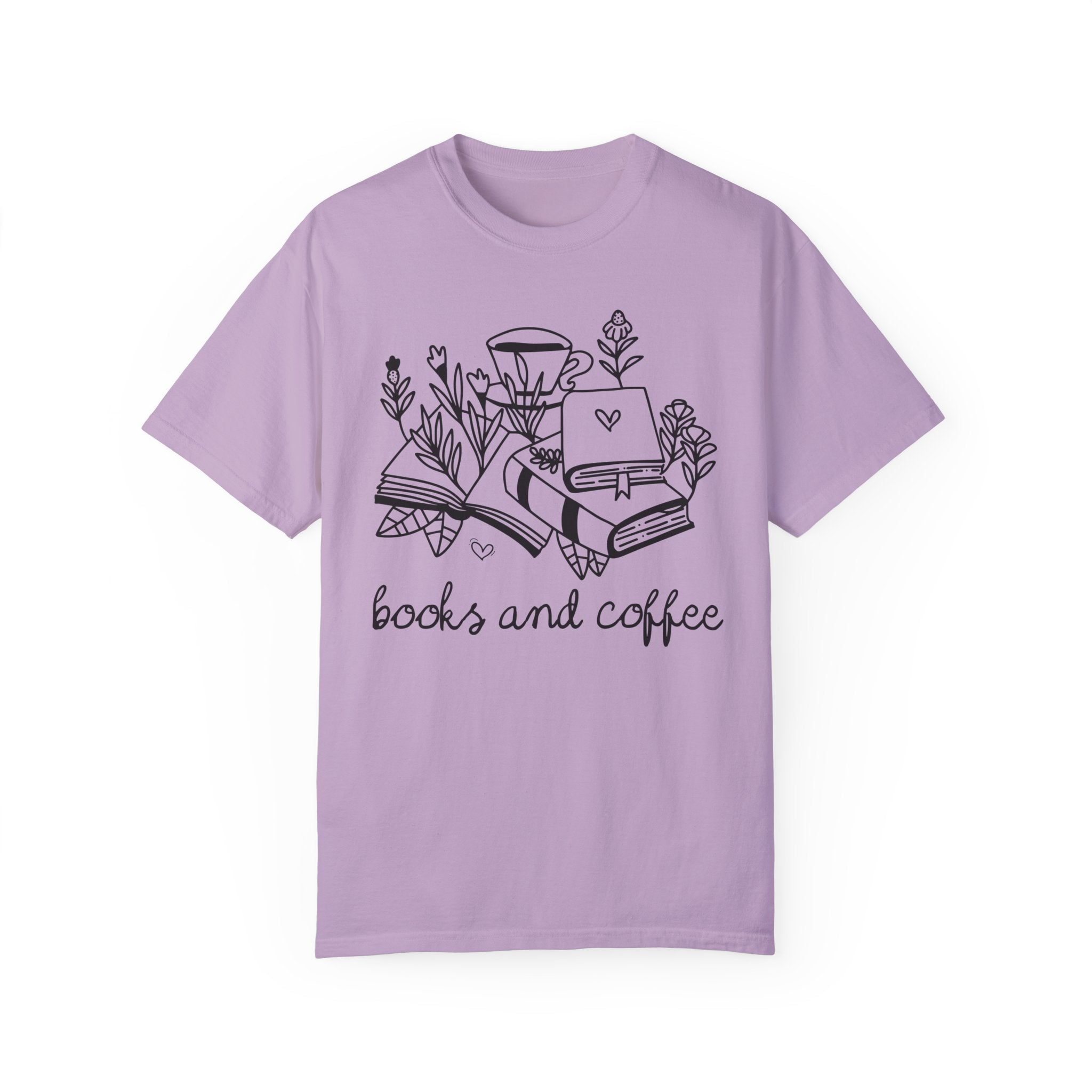 Books and Coffee Tea Shirt with Flowers: Book Lover Gift Idea for Bookworm, Librarian Who Loves Coffee, Romance Reader Gift, Coffee Lover - Opal and June