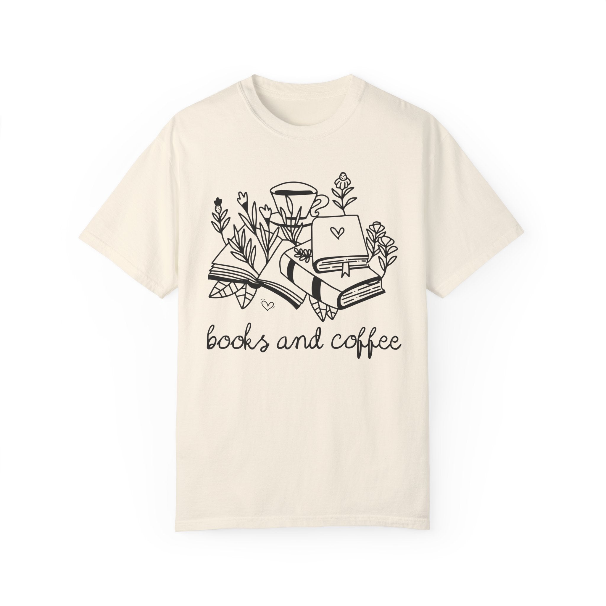 Books and Coffee Tea Shirt with Flowers: Book Lover Gift Idea for Bookworm, Librarian Who Loves Coffee, Romance Reader Gift, Coffee Lover - Opal and June