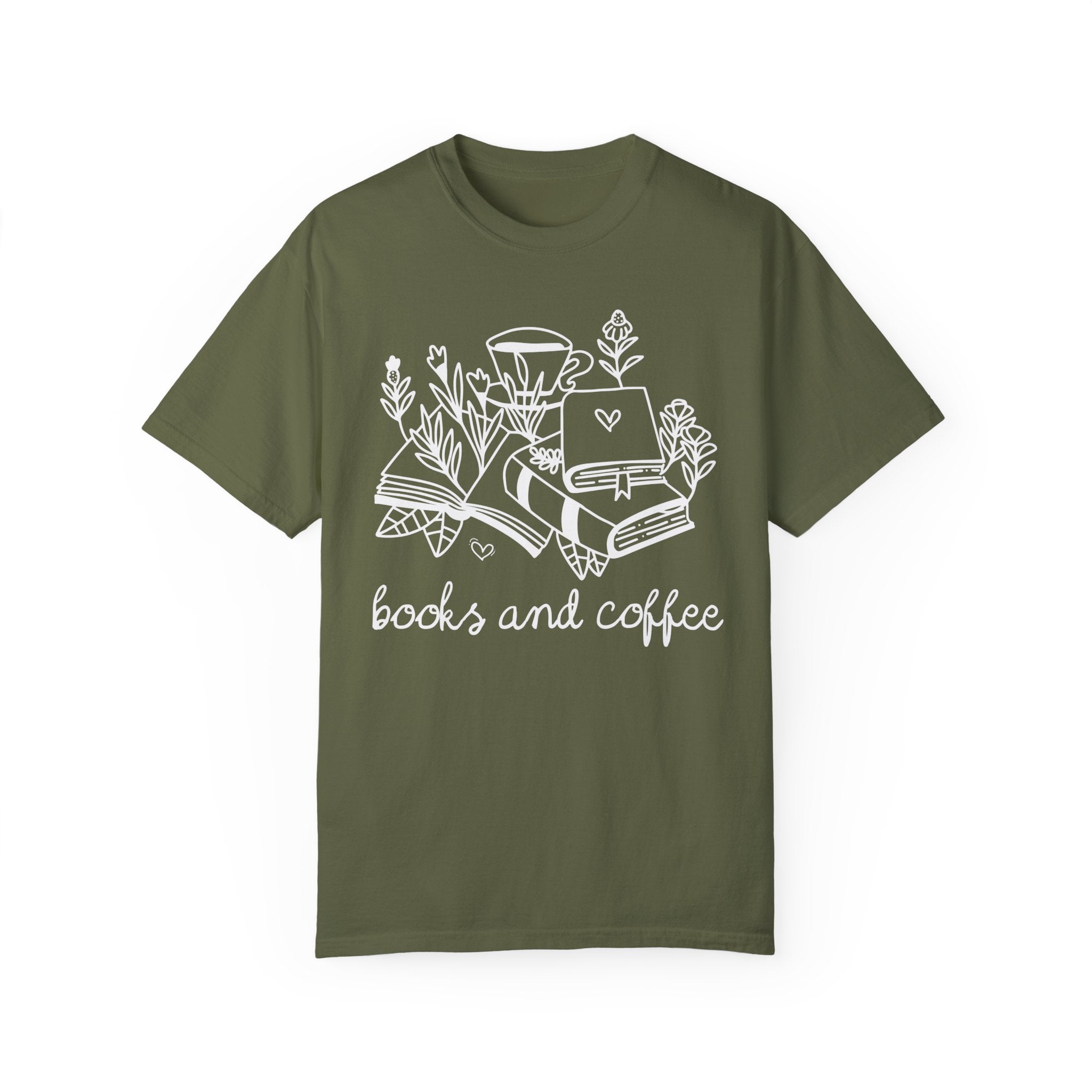 Books and Coffee Tea Shirt with Flowers: Book Lover Gift Idea for Bookworm, Librarian Who Loves Coffee, Romance Reader Gift, Coffee Lover - Opal and June