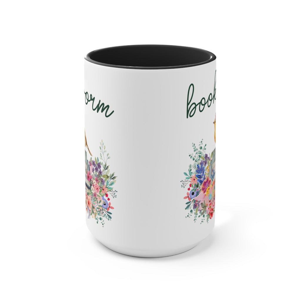 Bookworm Coffee Mug with Bird and Flowers: 15 Oz Coffee Mug - Opal and June