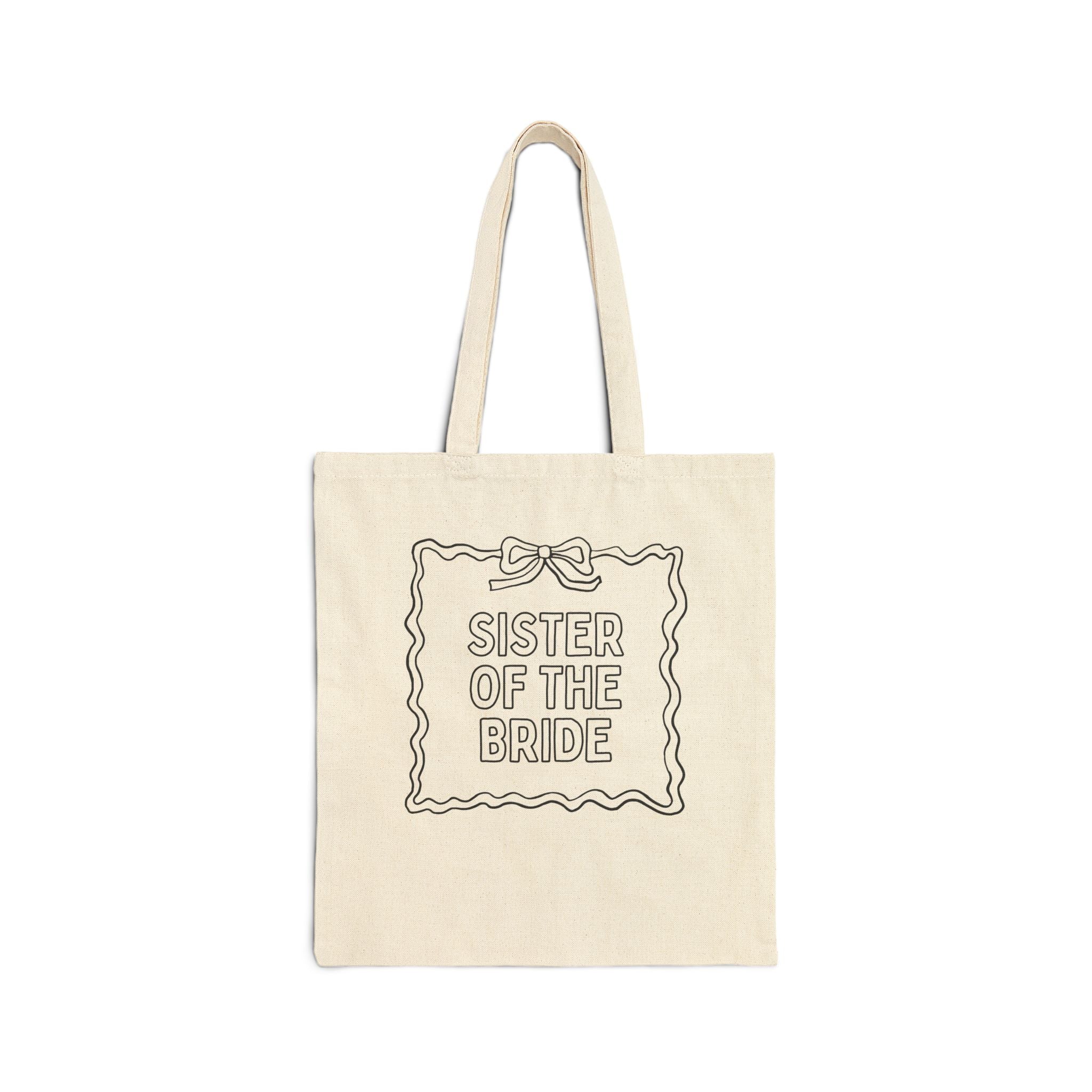 Bridesmaid Bridal Party Tote Bag: Cute Bachelorette Party Painting Coloring or DIY Activity, Sister of the Bride - Opal and June