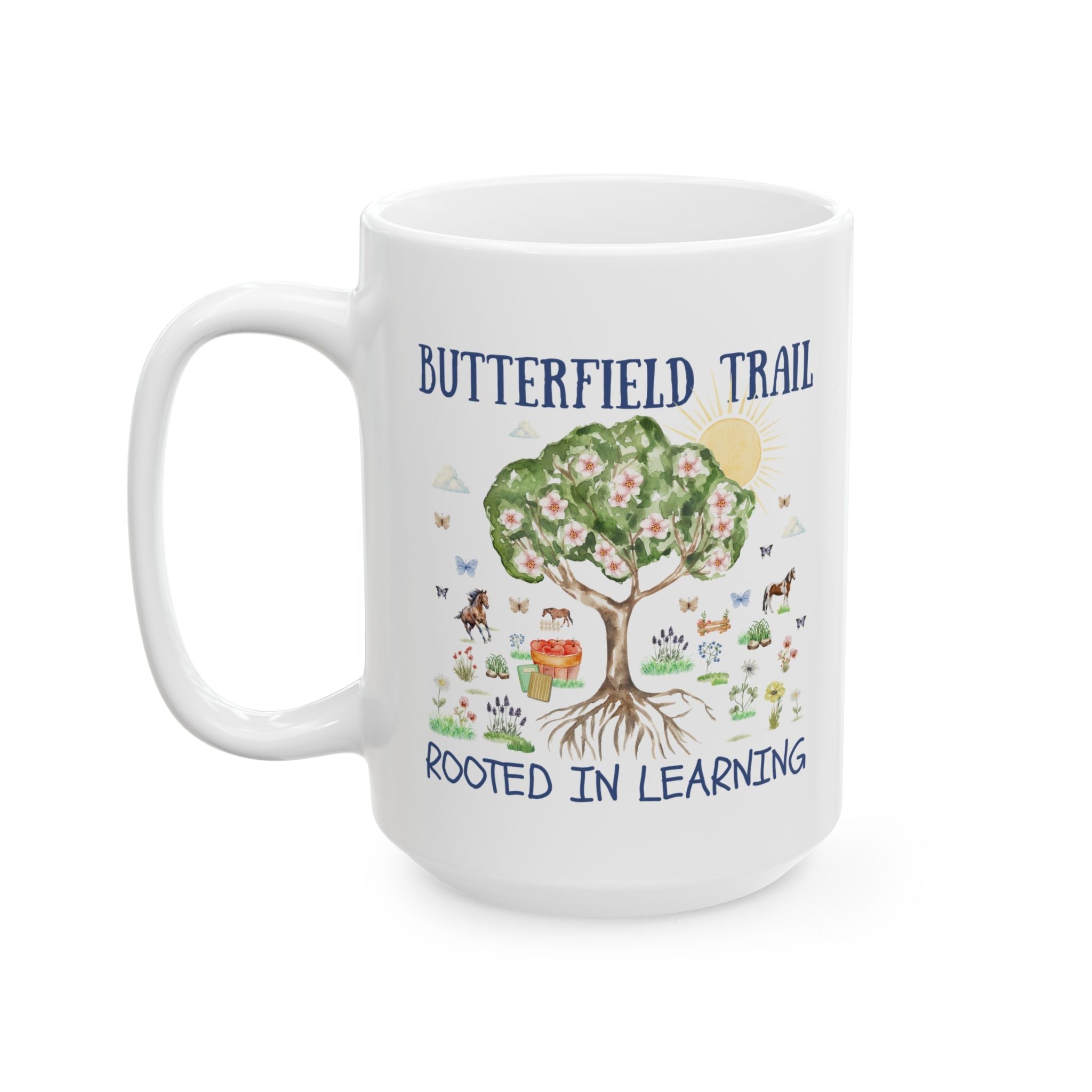 Butterfield Trail Elementary Coffee Mug: Rooted in Learning | FPS + Opal and June 15 Oz Coffee Mug, Fayetteville Public Schools - Opal and June