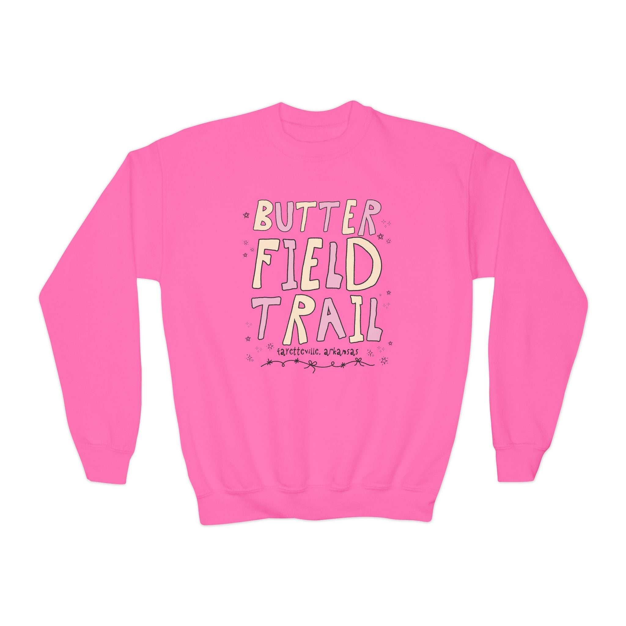 Butterfield Trail Elementary Kids Sweatshirt: Pink and Beige Letters | FPS + Opal and June Kids Sweatshirt, Fayetteville Public Schools - Opal and June