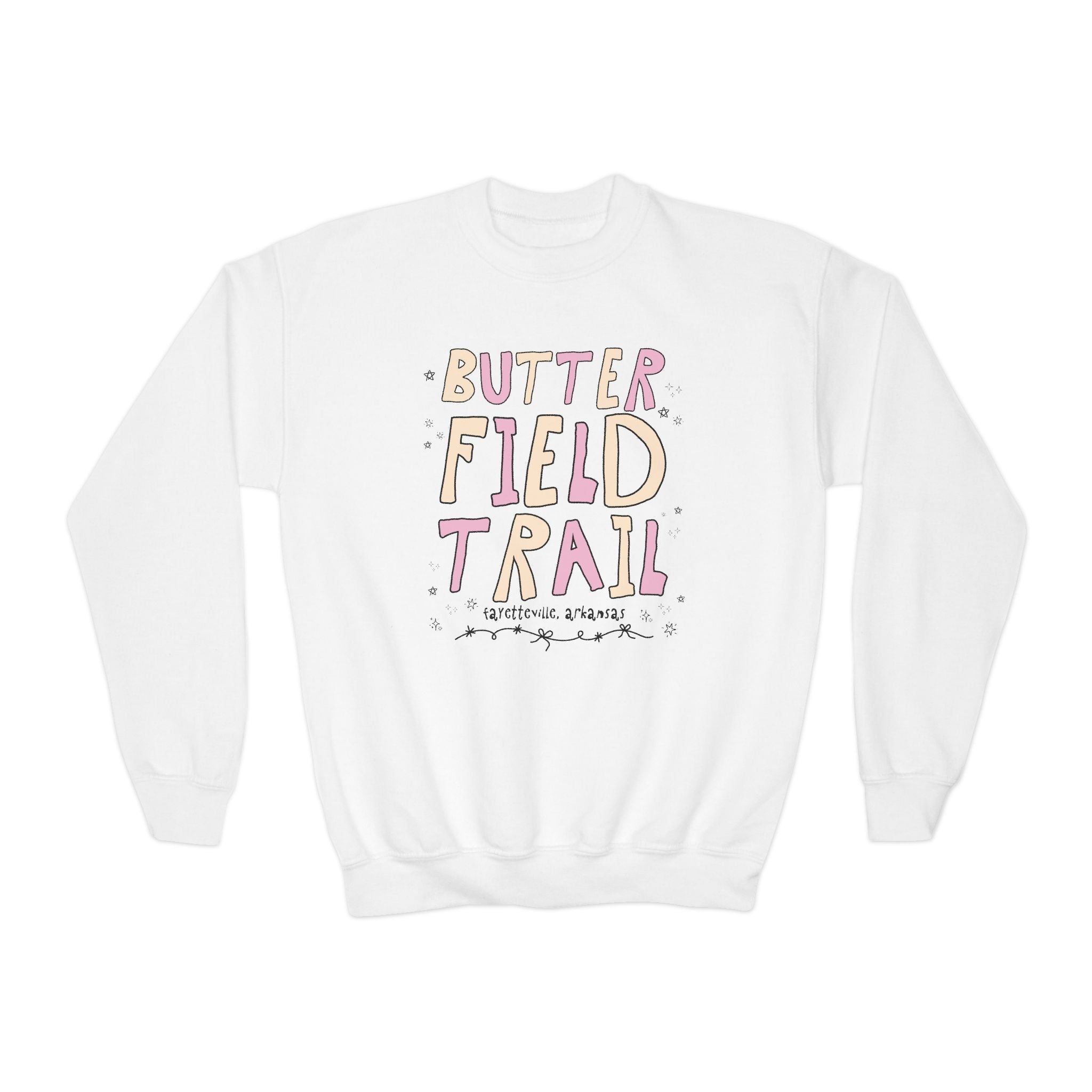 Butterfield Trail Elementary Kids Sweatshirt: Pink and Beige Letters | FPS + Opal and June Kids Sweatshirt, Fayetteville Public Schools - Opal and June