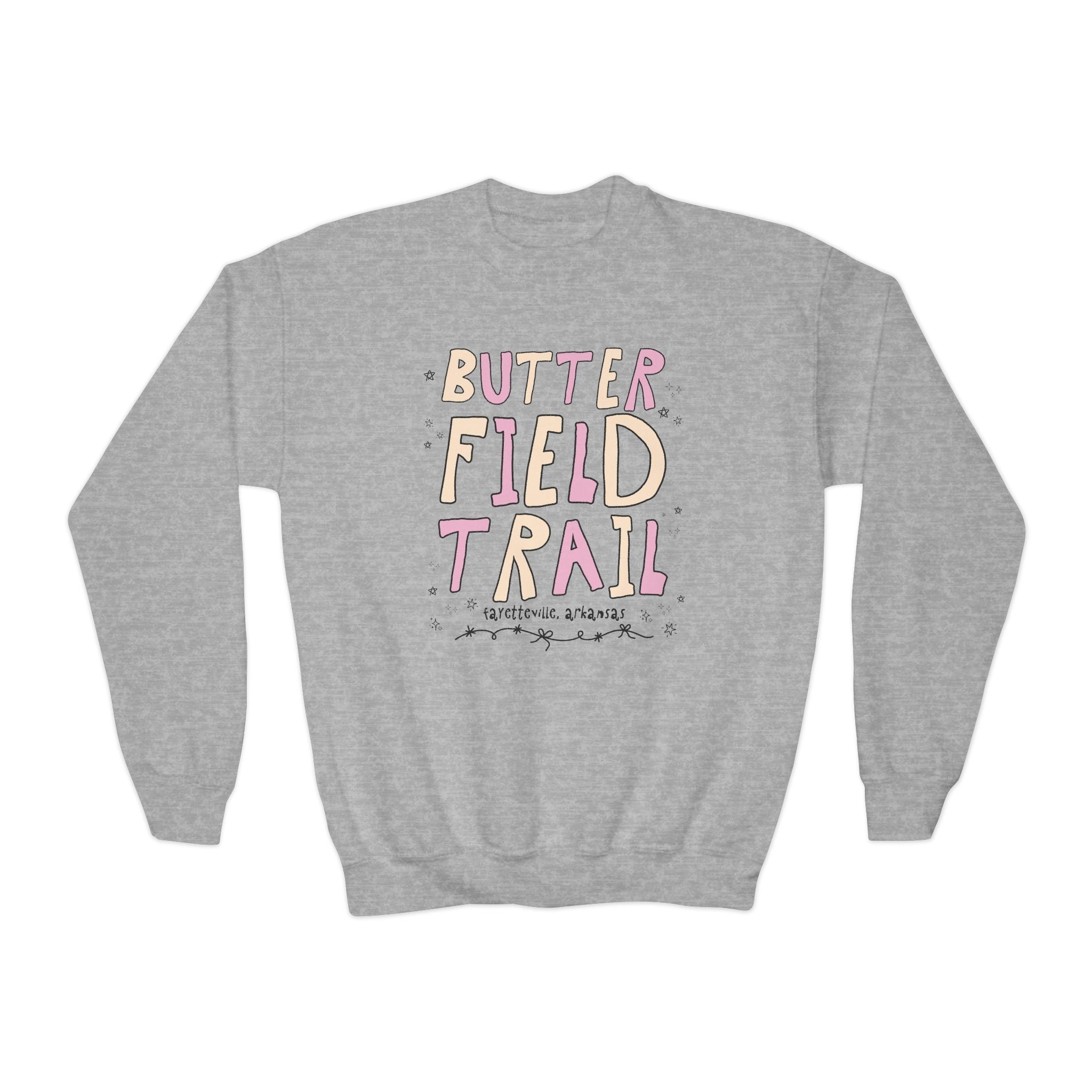 Butterfield Trail Elementary Kids Sweatshirt: Pink and Beige Letters | FPS + Opal and June Kids Sweatshirt, Fayetteville Public Schools - Opal and June