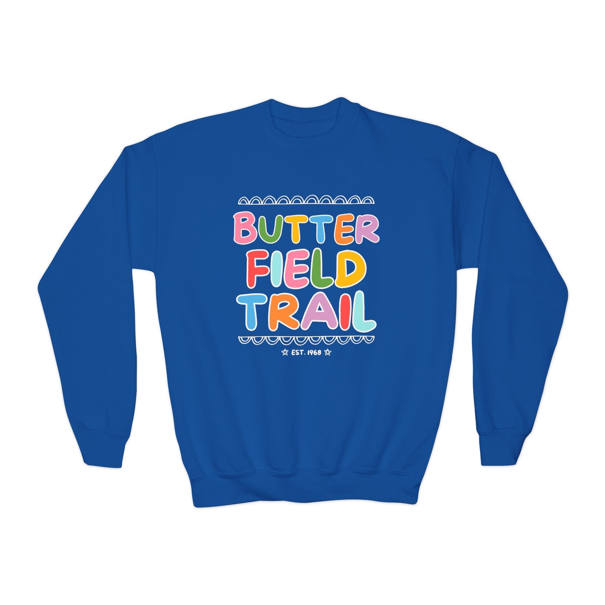 Butterfield Trail Elementary Kids Sweatshirt: Rainbow Letters - Opal and June
