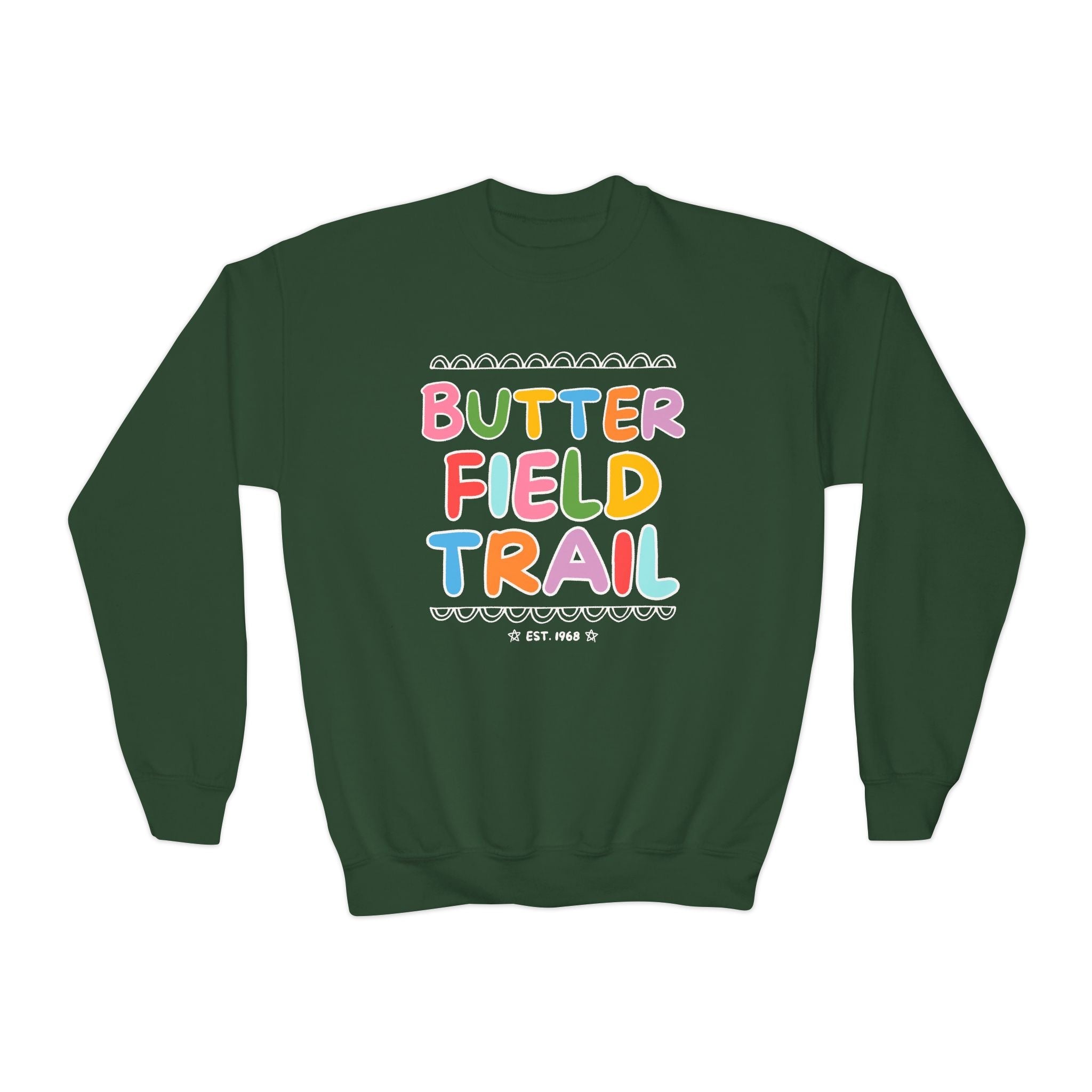 Butterfield Trail Elementary Kids Sweatshirt: Rainbow Letters - Opal and June