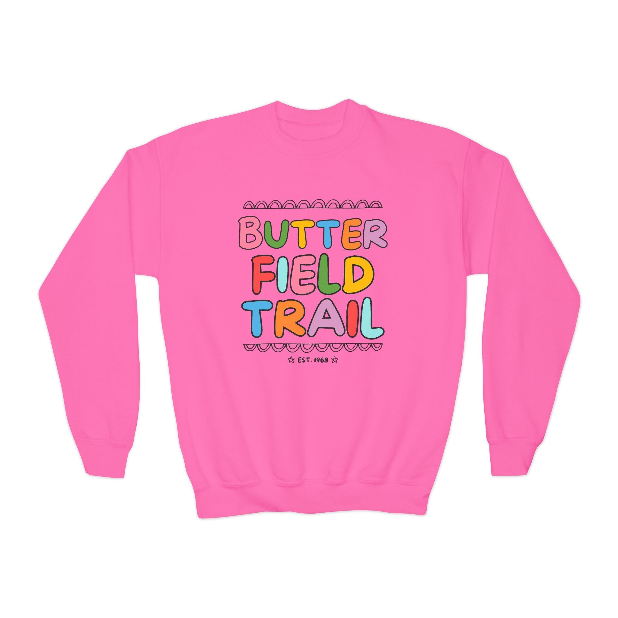 Butterfield Trail Elementary Kids Sweatshirt: Rainbow Letters - Opal and June