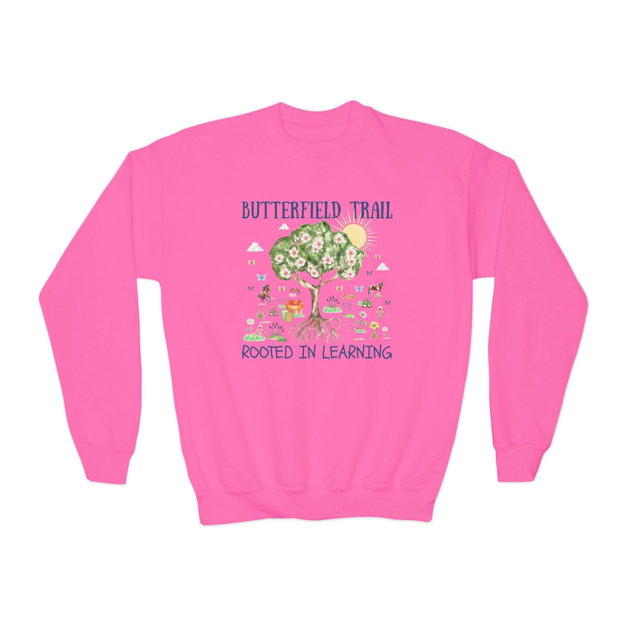 Butterfield Trail Elementary Kids Sweatshirt: Rooted in Learning | FPS + Opal and June Kids Sweatshirt, Fayetteville Public Schools - Opal and June
