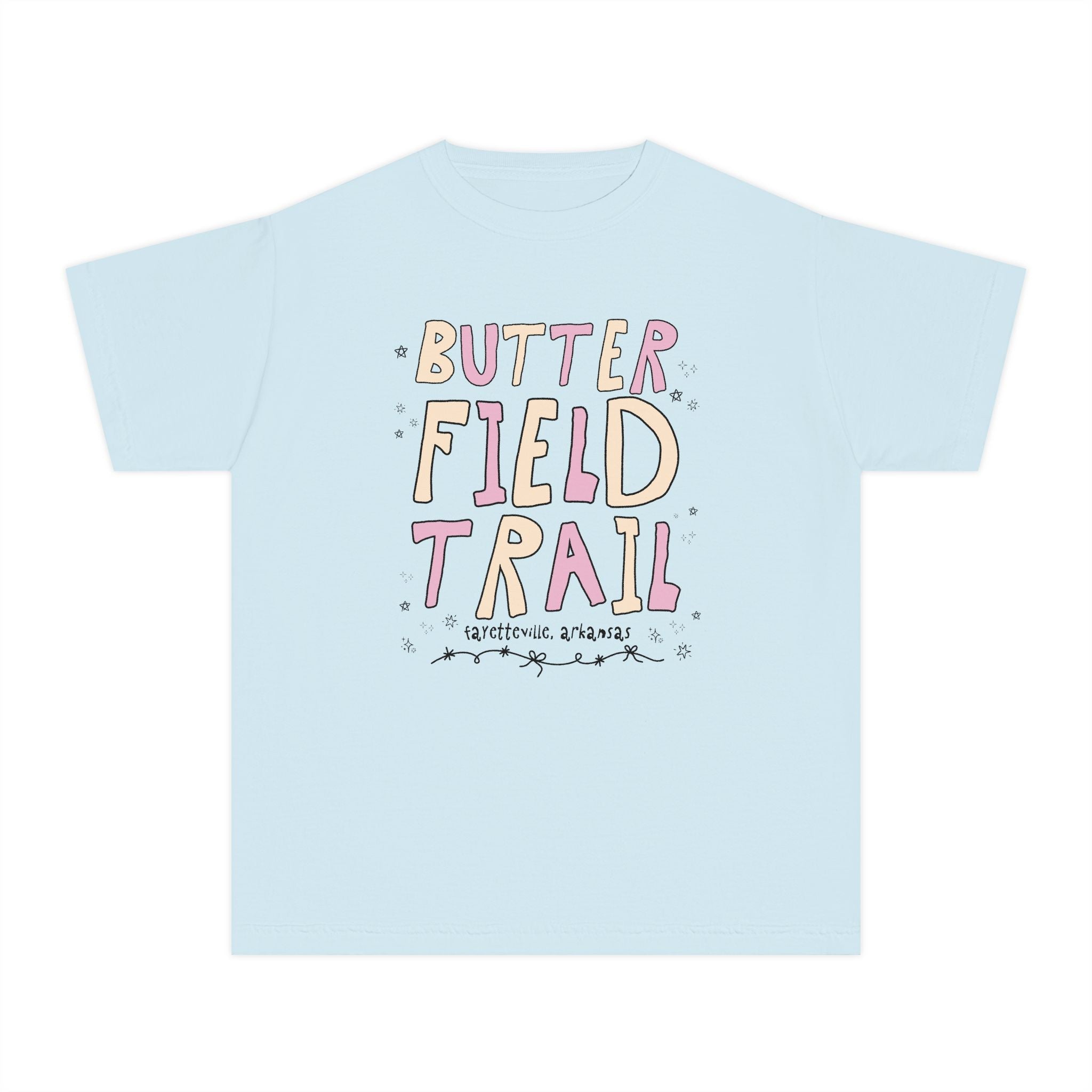 Butterfield Trail Elementary Kids Tee Shirt: Pink and Beige Letters | FPS + Opal and June Tee Shirt, Fayetteville Public Schools - Opal and June