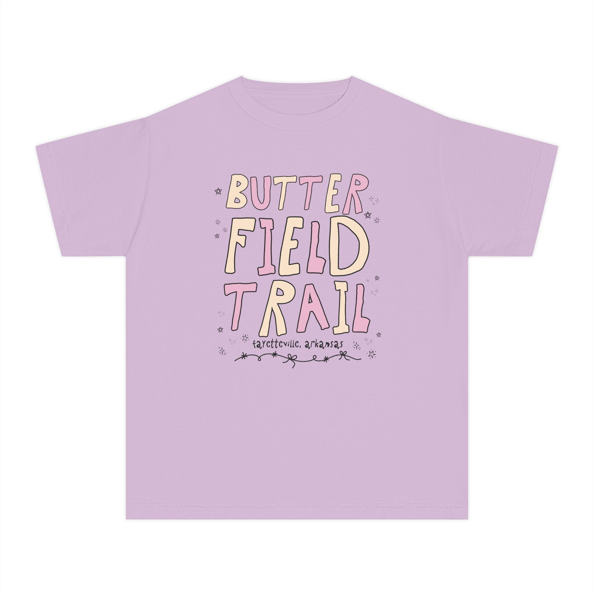 Butterfield Trail Elementary Kids Tee Shirt: Pink and Beige Letters | FPS + Opal and June Tee Shirt, Fayetteville Public Schools - Opal and June