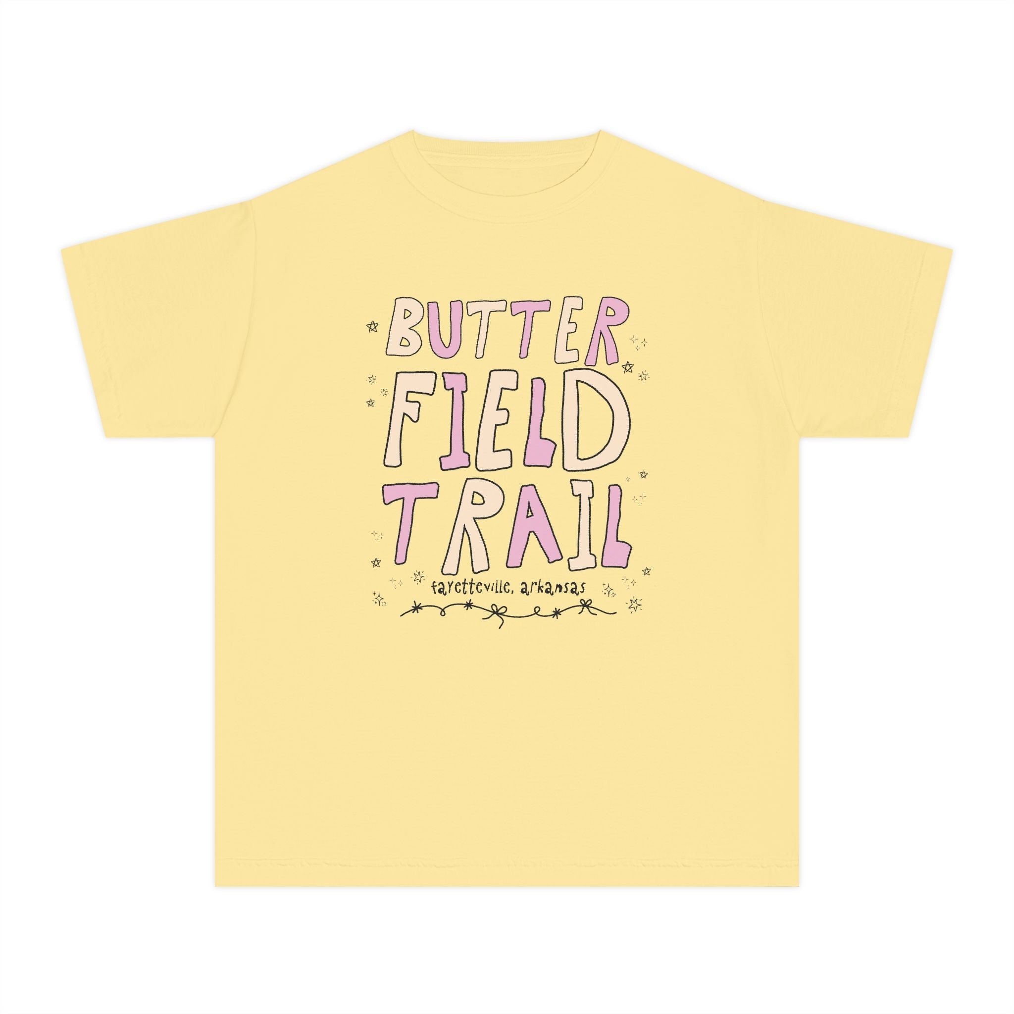 Butterfield Trail Elementary Kids Tee Shirt: Pink and Beige Letters | FPS + Opal and June Tee Shirt, Fayetteville Public Schools - Opal and June