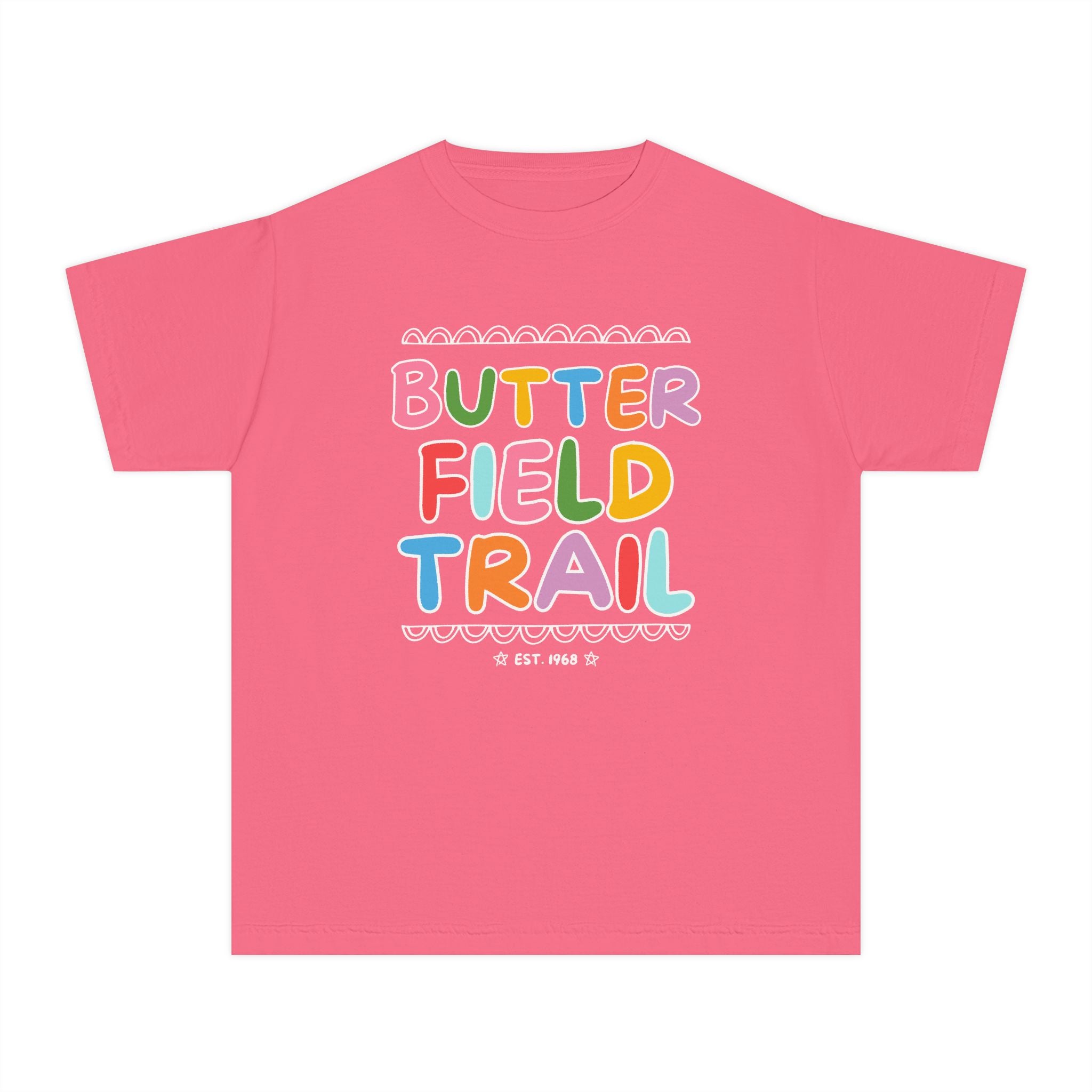 Butterfield Trail Elementary Kids Tee Shirt: Rainbow Letters - Opal and June